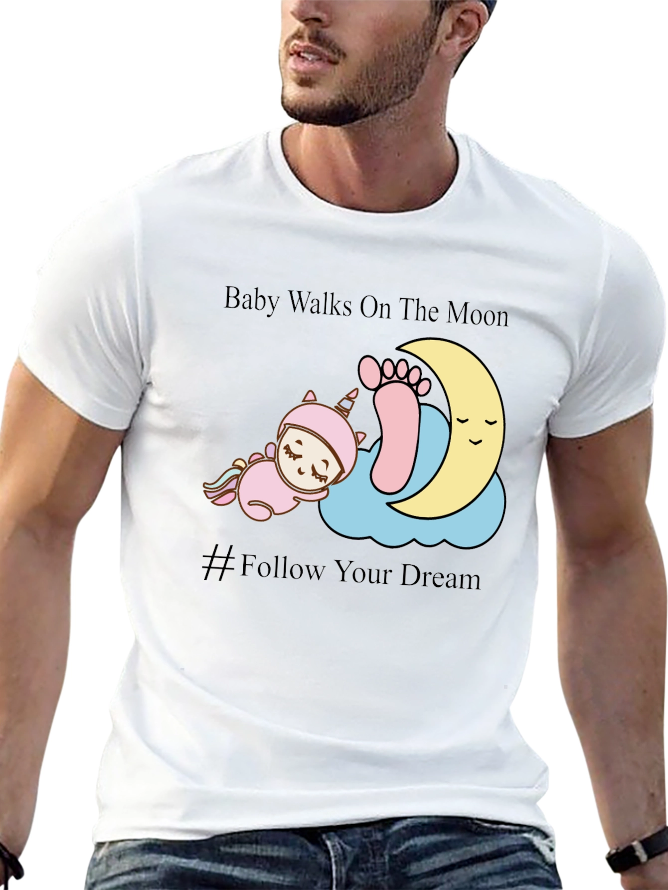 Baby Walks on The Moon Black Graphic Tee