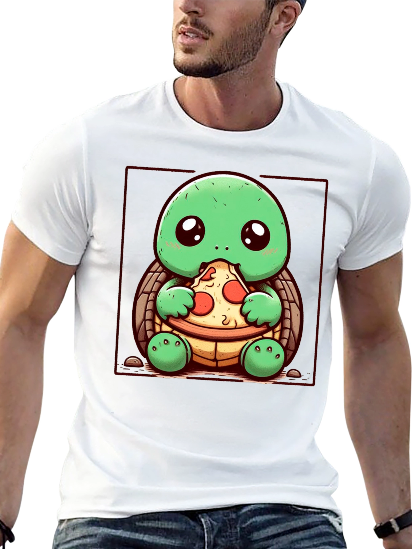 Turtle Eating Pizza Graphic T-Shirt