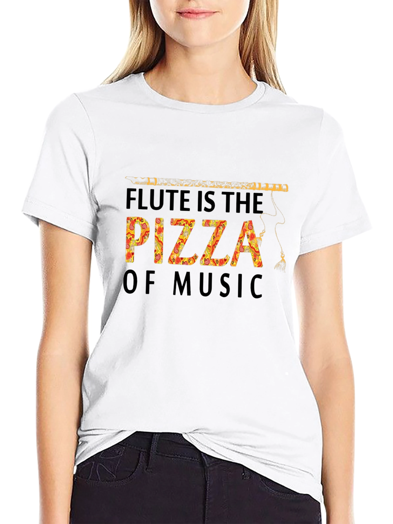 Flute Pizza Music T-Shirt - Funny Foodie Tee