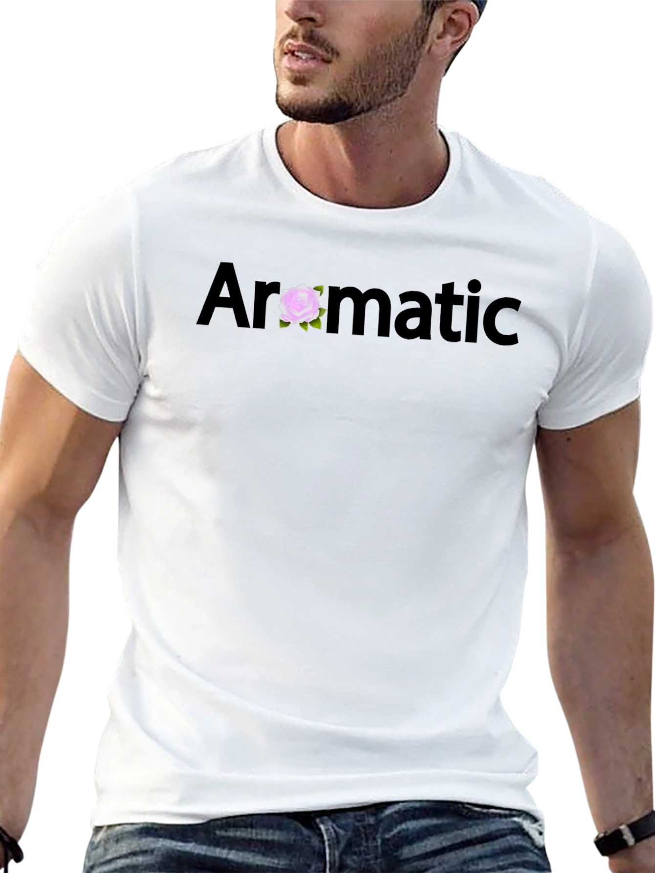 Aromatic Black T-Shirt with Floral Accent