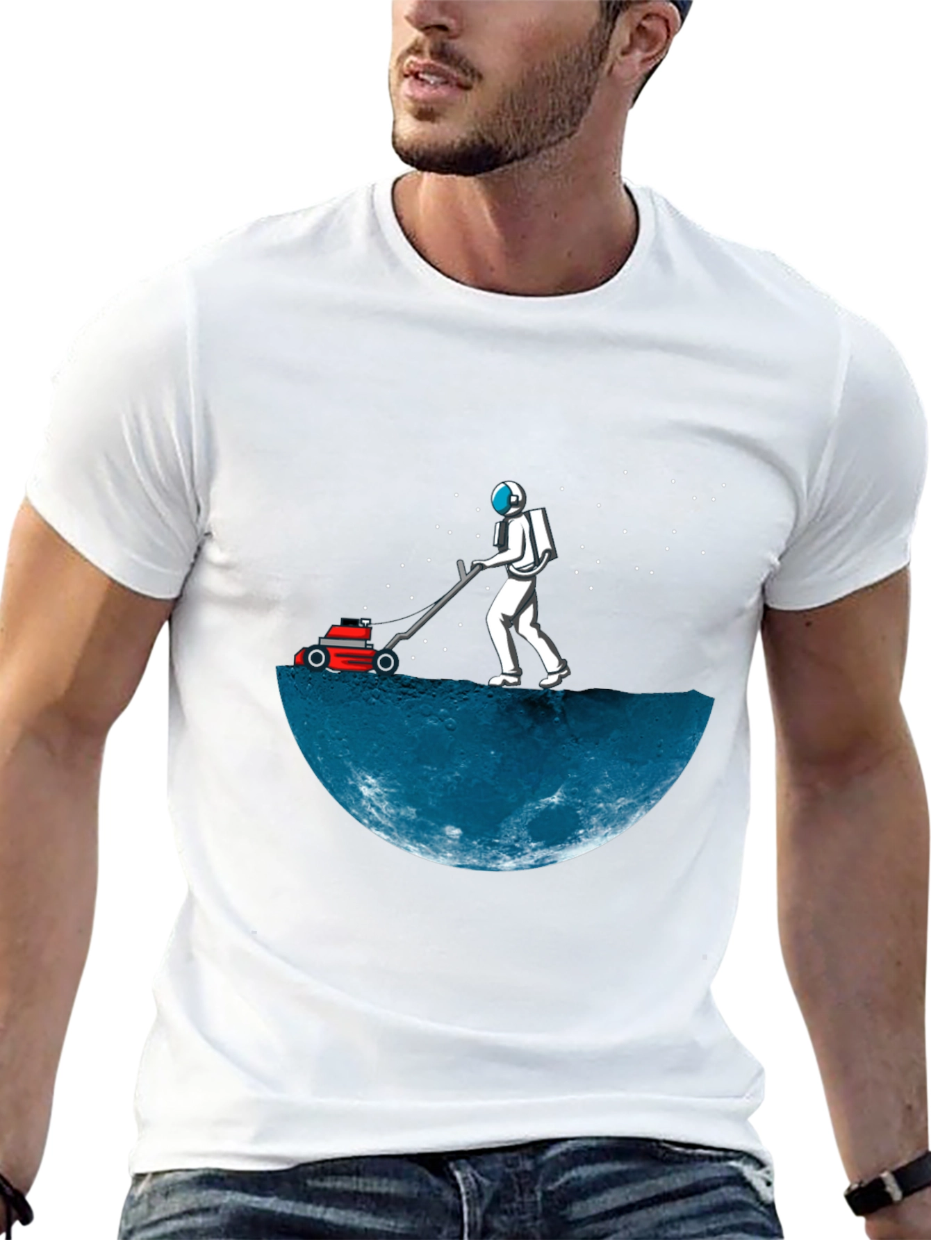 Astronaut Moon Mowing Graphic Tee