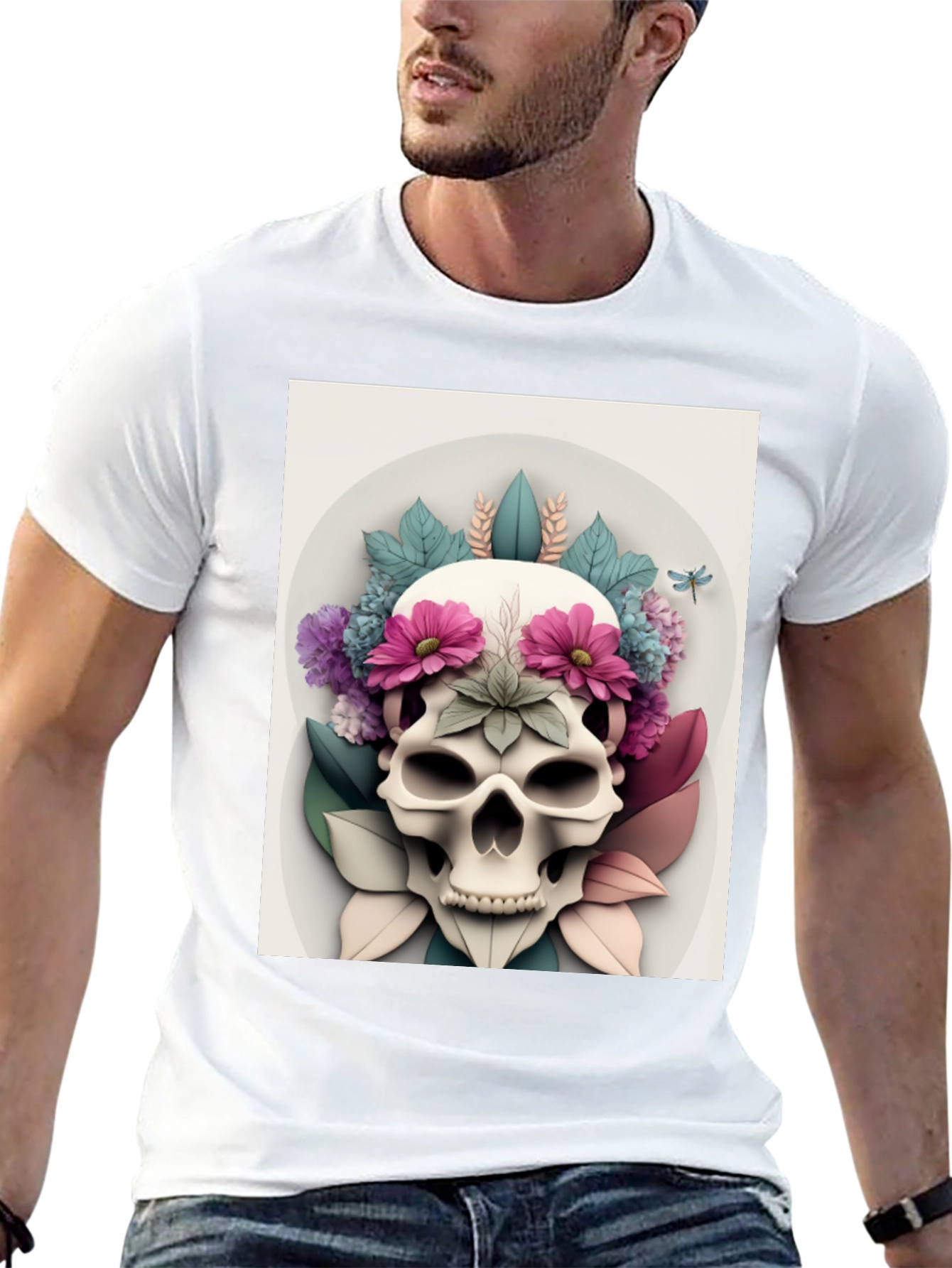 Floral Skull Graphic Tee - Mens Black T-Shirt