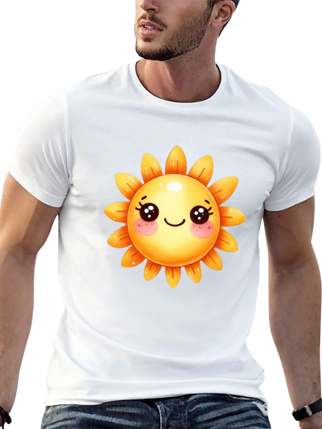Cute Sunflower Graphic Tee - Black Cotton T-Shirt