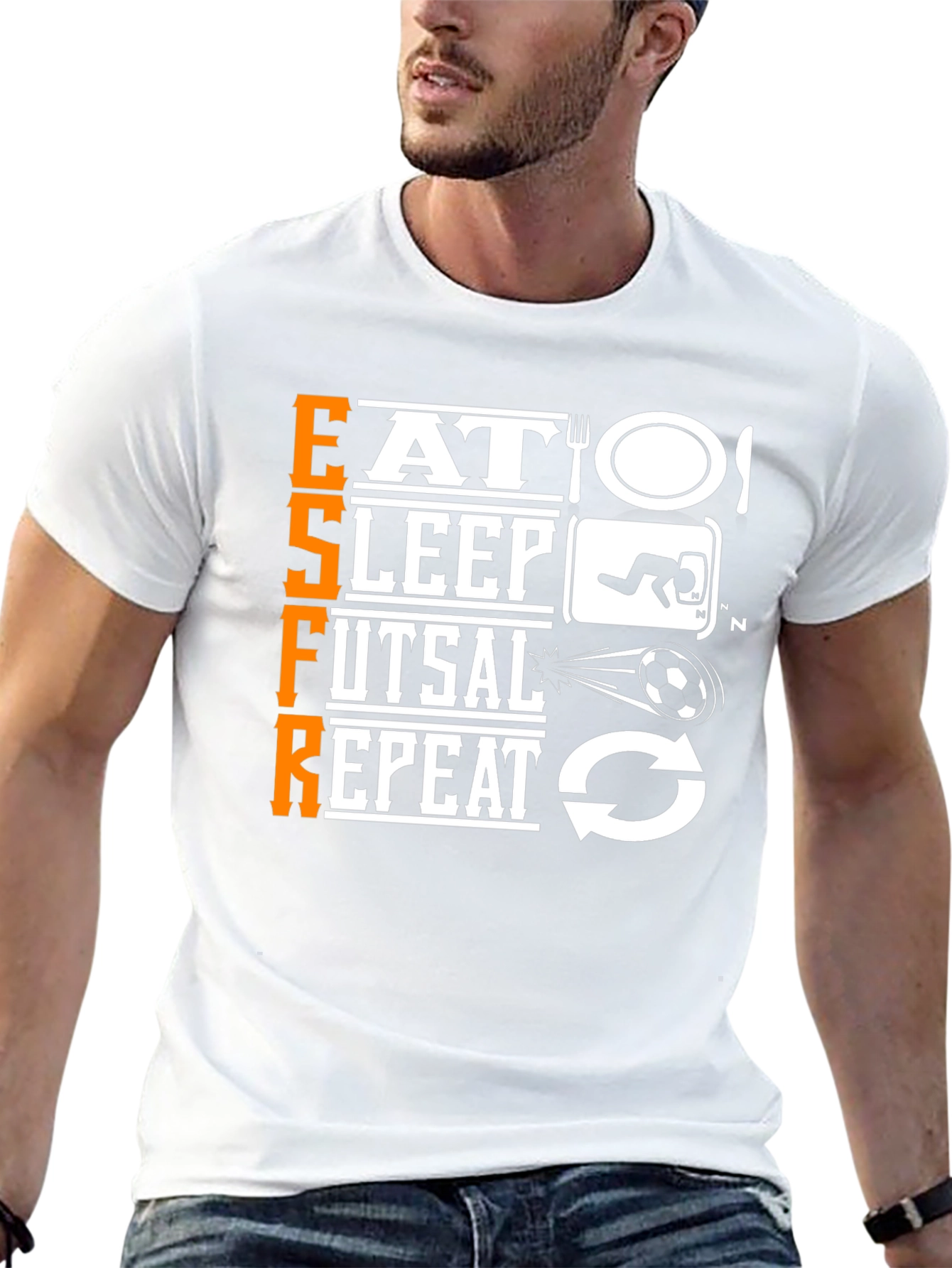 Eat Sleep Futsal Repeat Black Graphic T-Shirt