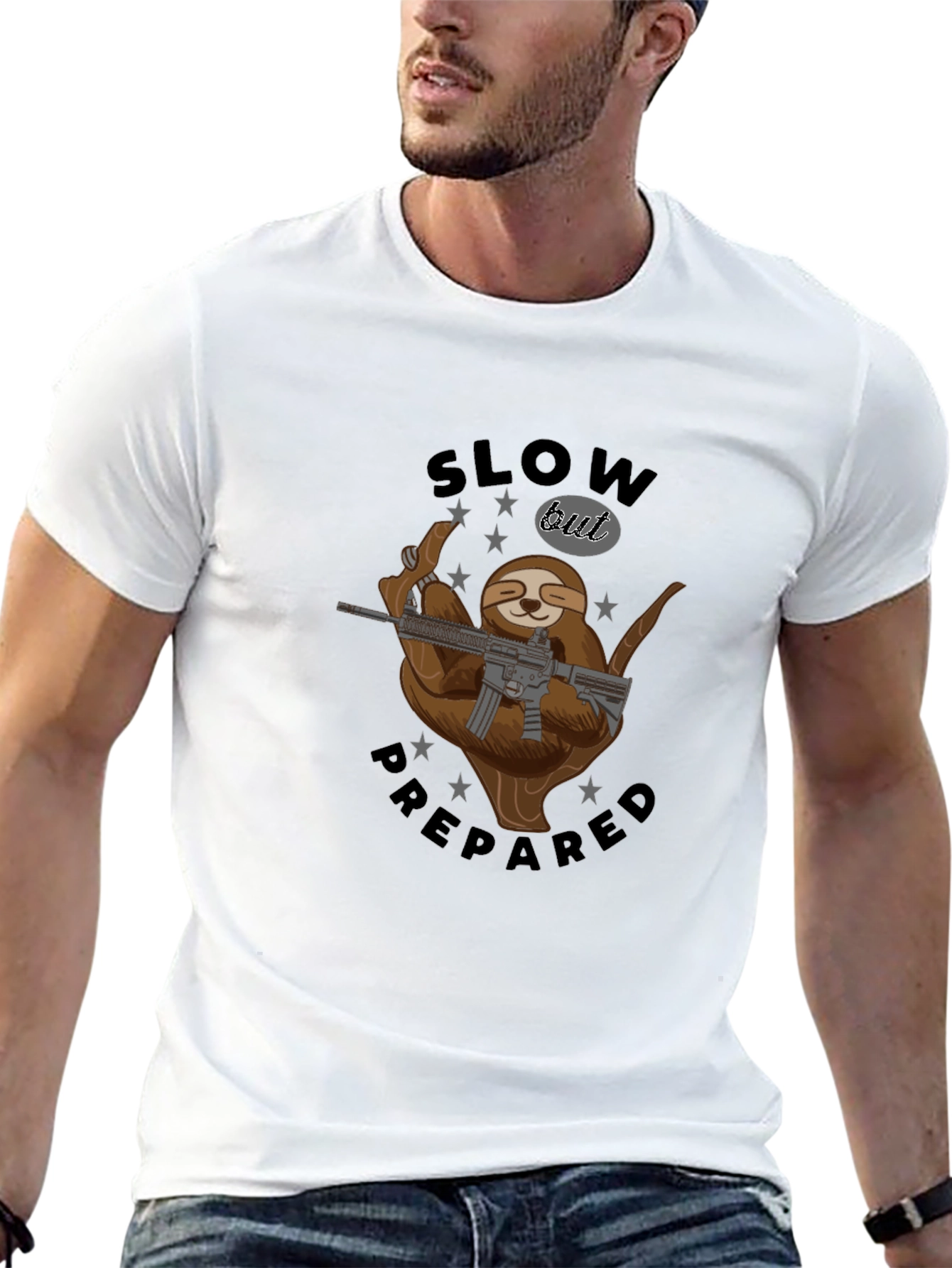 Slow But Prepared Sloth Graphic Tee - Black