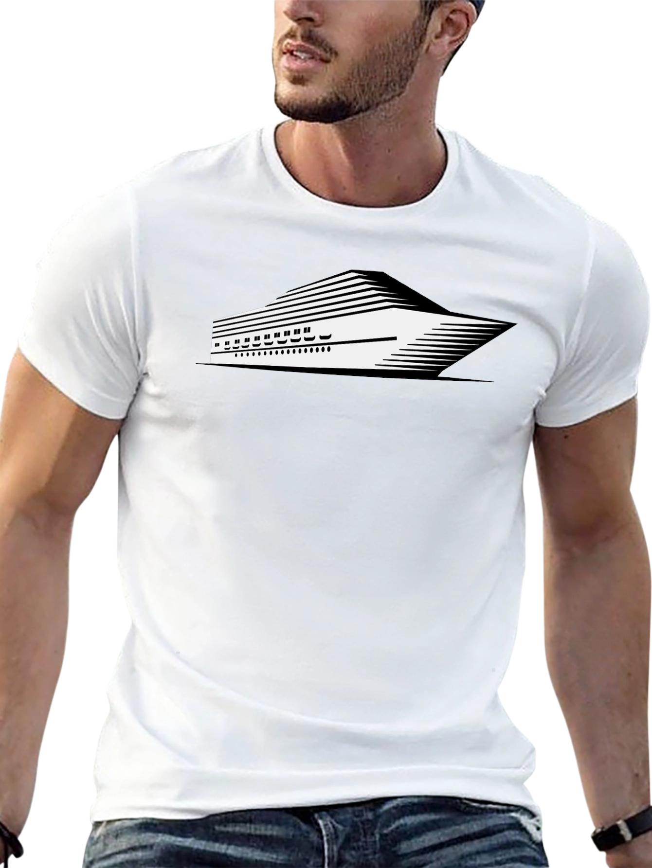 Modern Cruise Ship Graphic Tee - Black