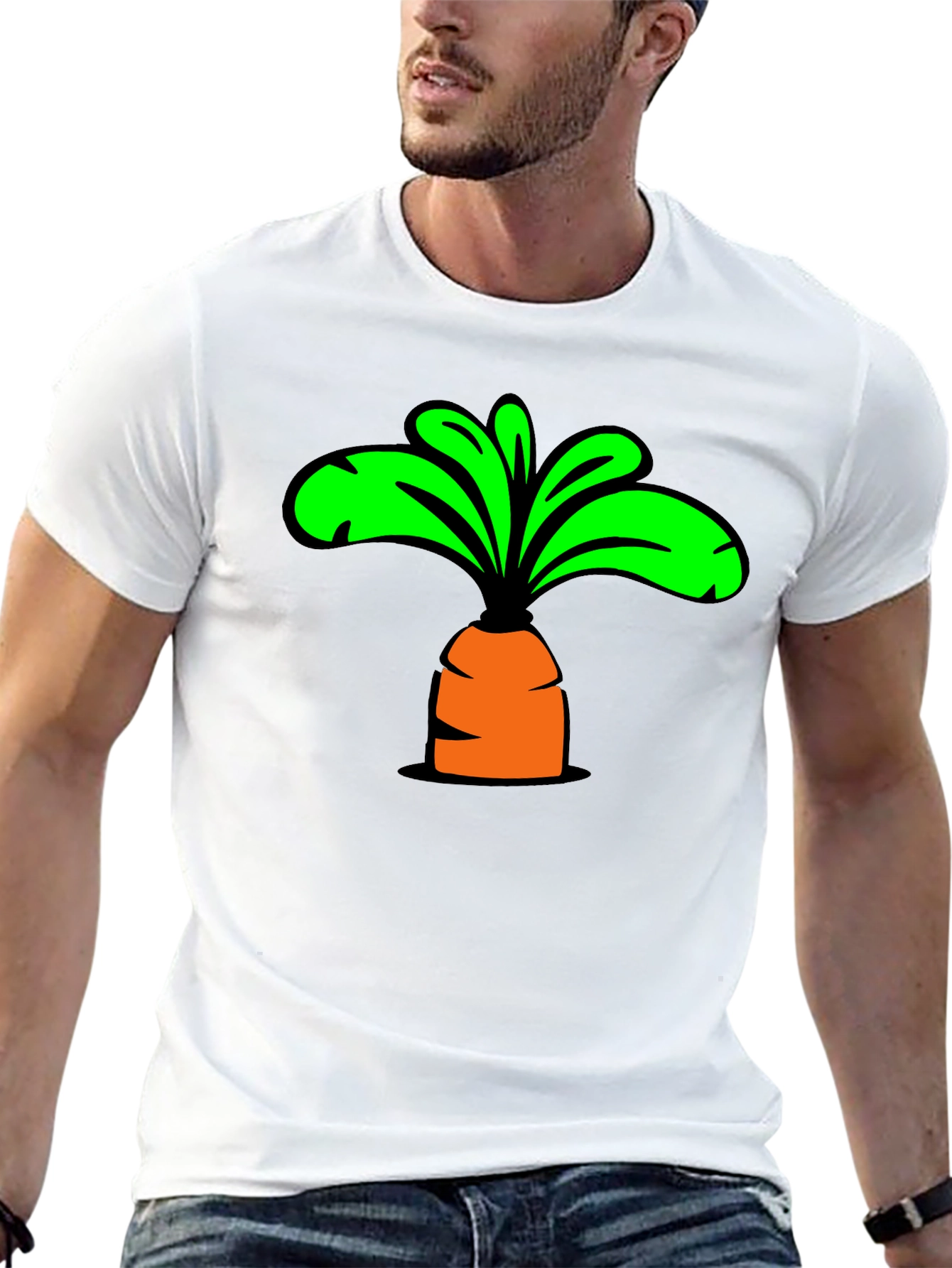 Cartoon Carrot Graphic Tee - Black Cotton T-Shirt