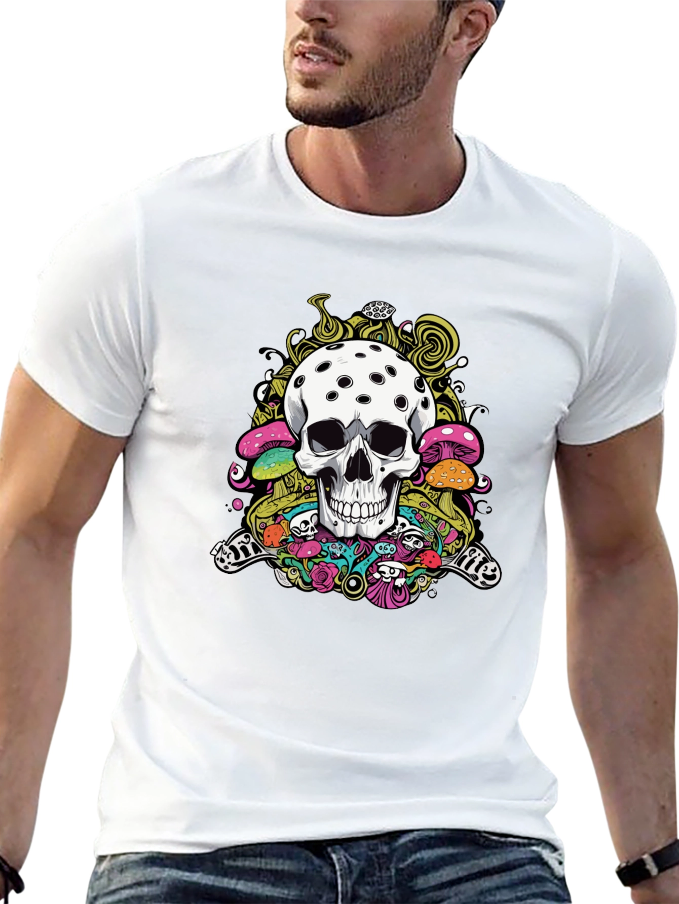 Psychedelic Skull Graphic Tee - Black