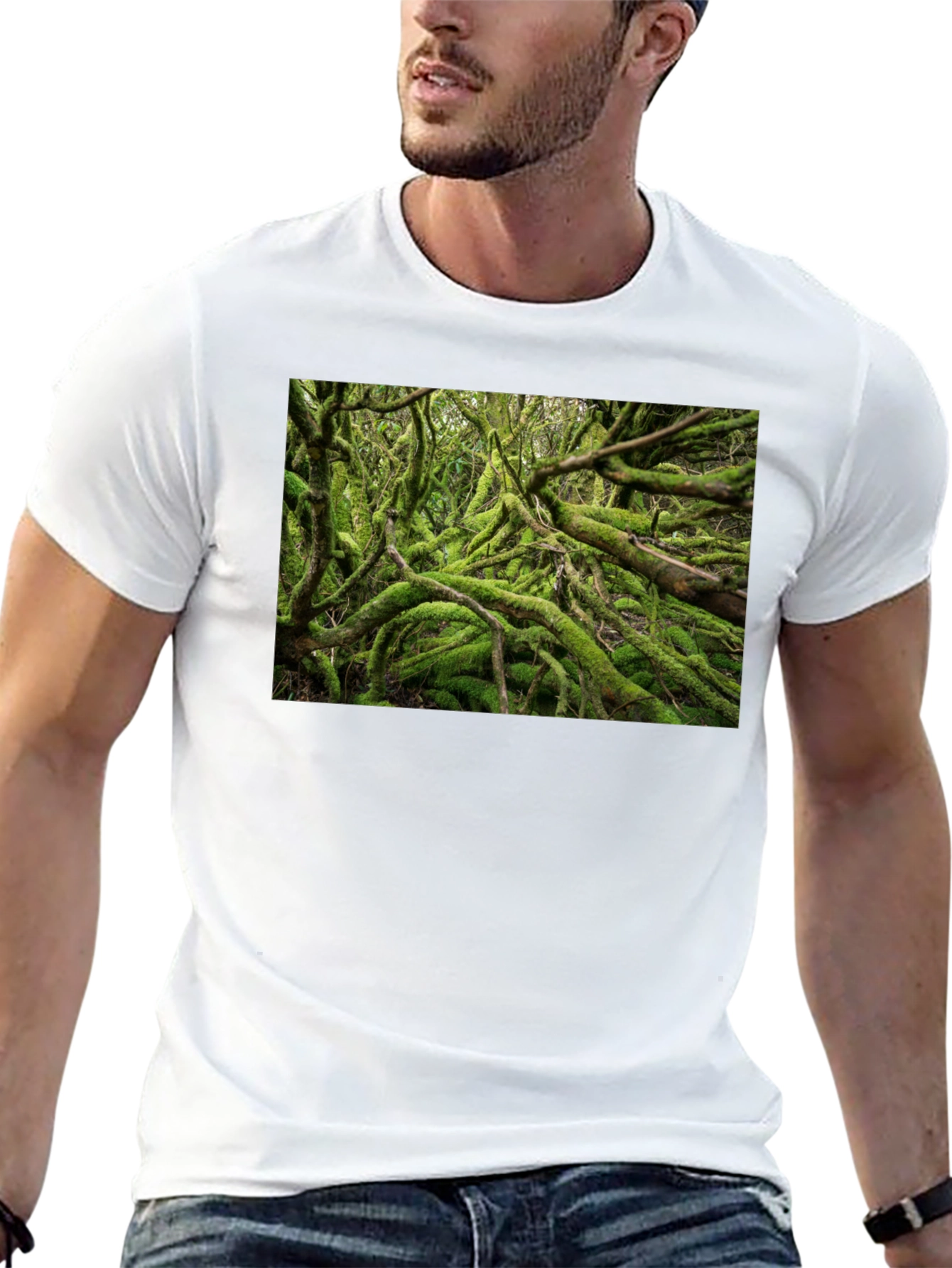 Mossy Forest Print Black T-Shirt
