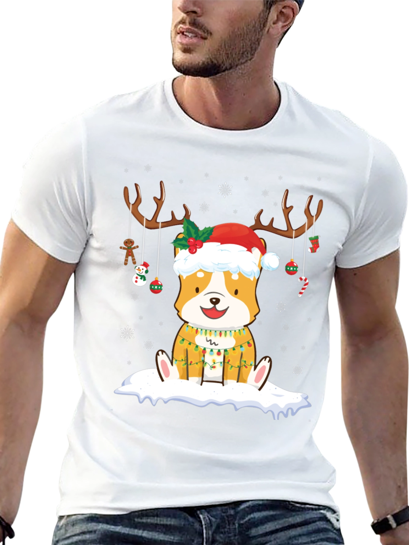 Christmas Corgi Reindeer T-Shirt