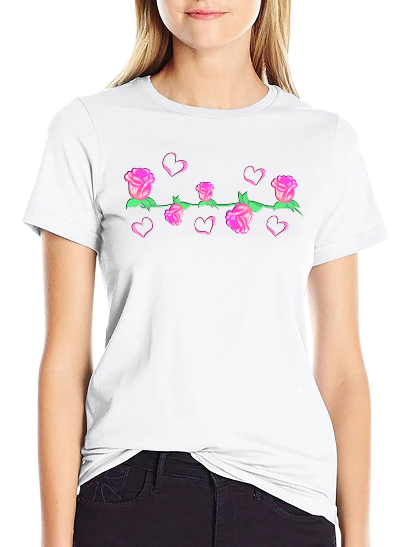 Floral Hearts Black T-Shirt