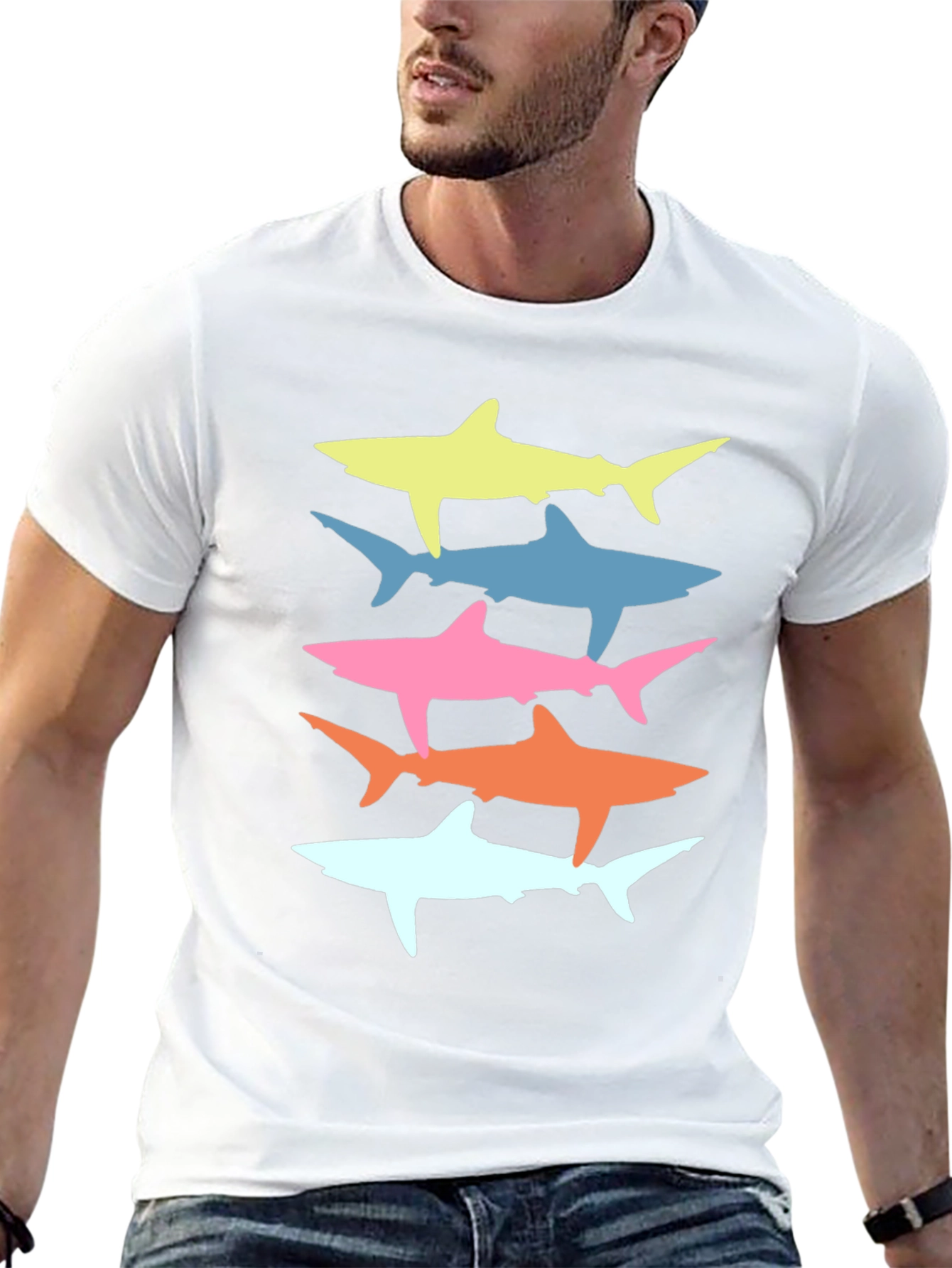 Shark Stack Graphic Tee - Cool Ocean Lover Shirt