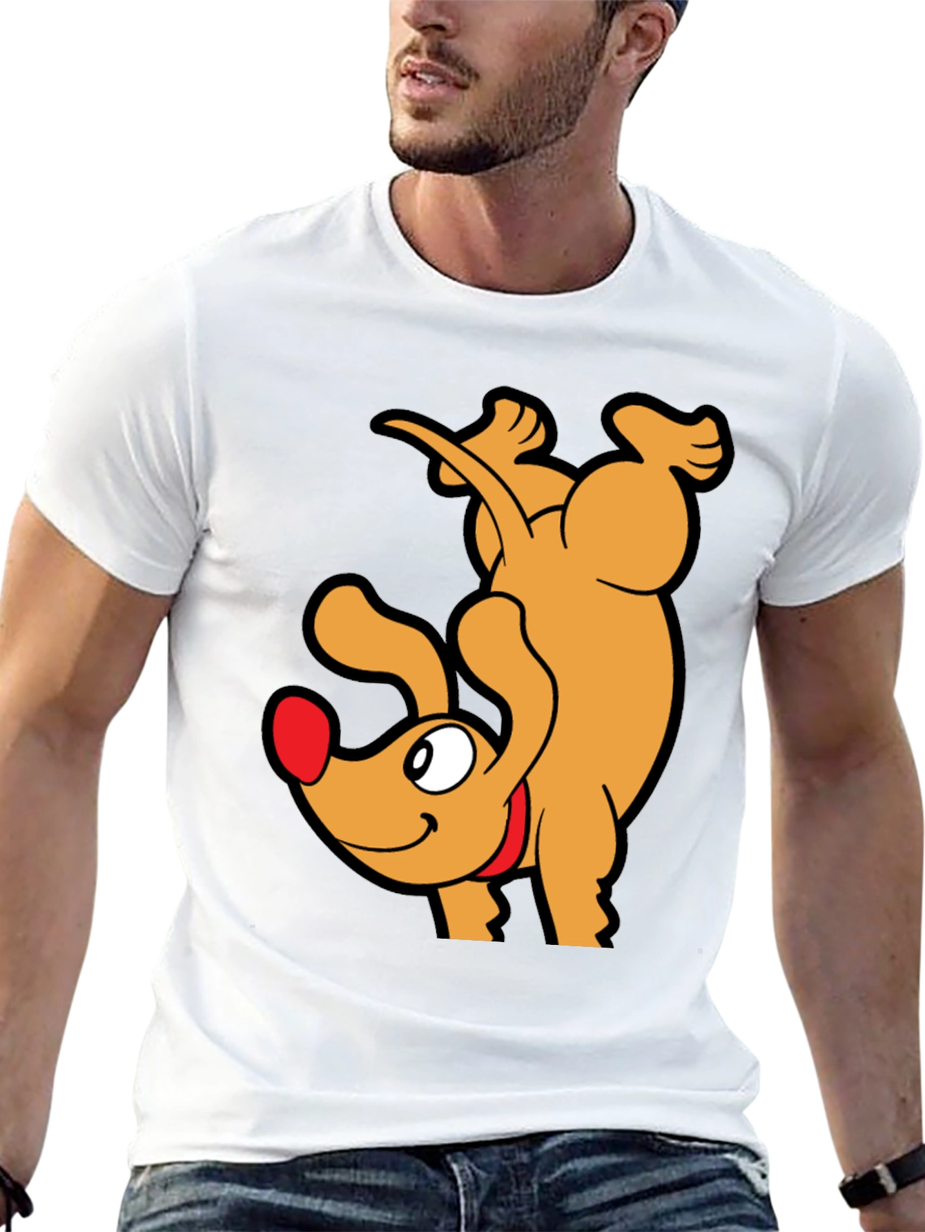 Upside Down Dog Cartoon Graphic T-Shirt