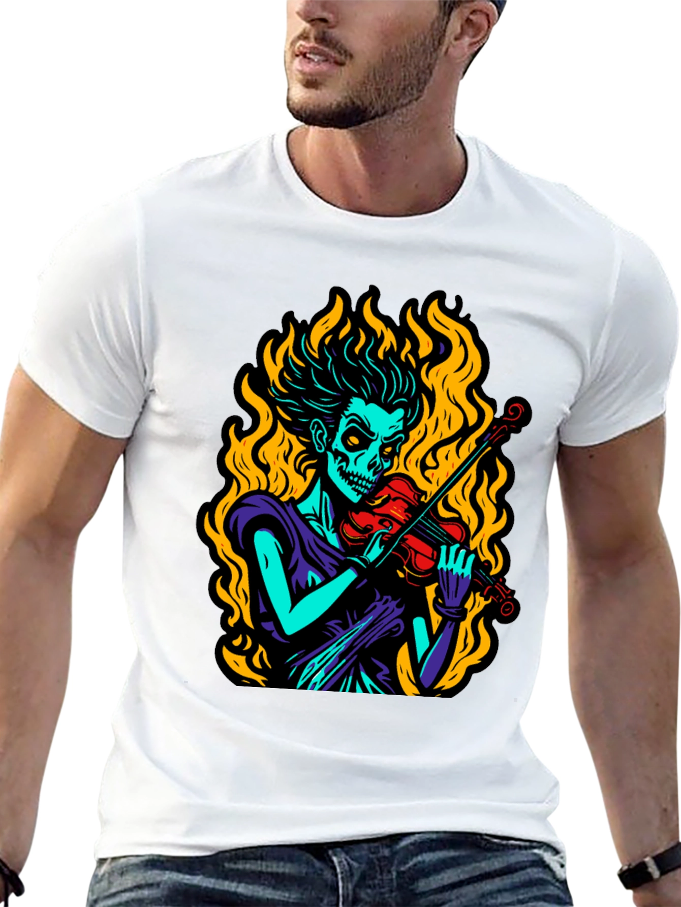 Grim Fiddler Graphic T-Shirt - Unique Skeleton Violin Design