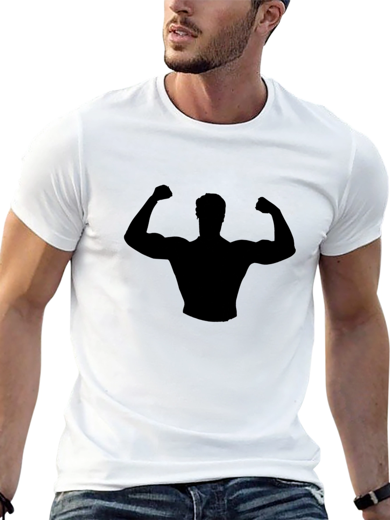 Black Muscle Man Silhouette Graphic T-Shirt