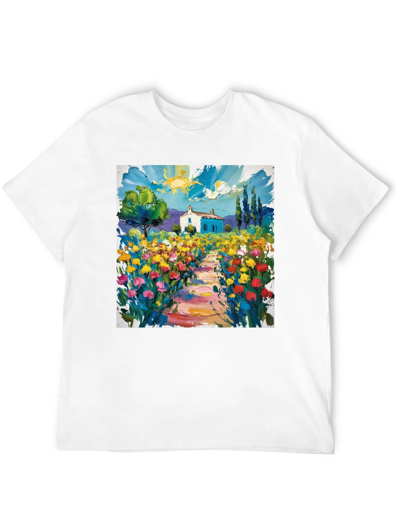 Vibrant Landscape Graphic Tee - Artistic Impression