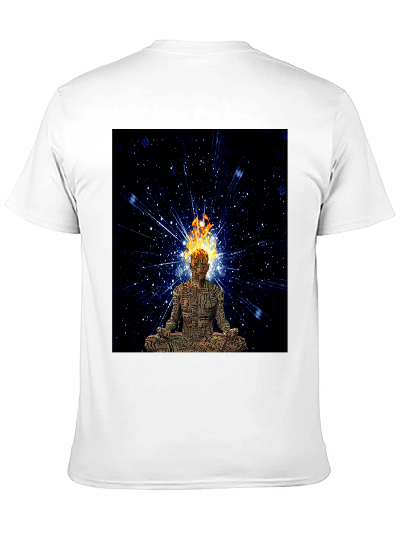 Meditating Fire Head Man Black T-Shirt