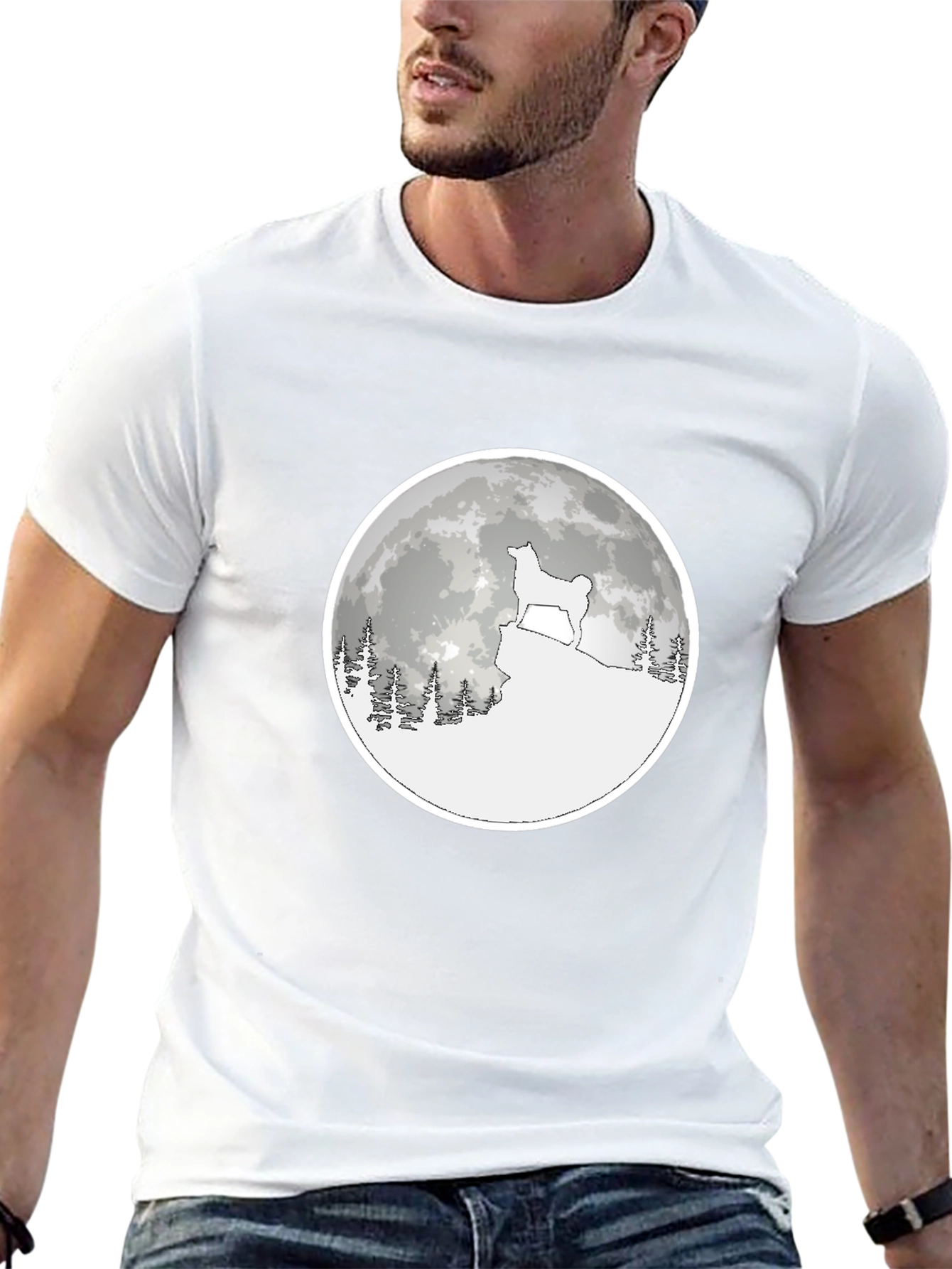 Dog Moon Graphic Tee - Unisex Black Cotton T-Shirt