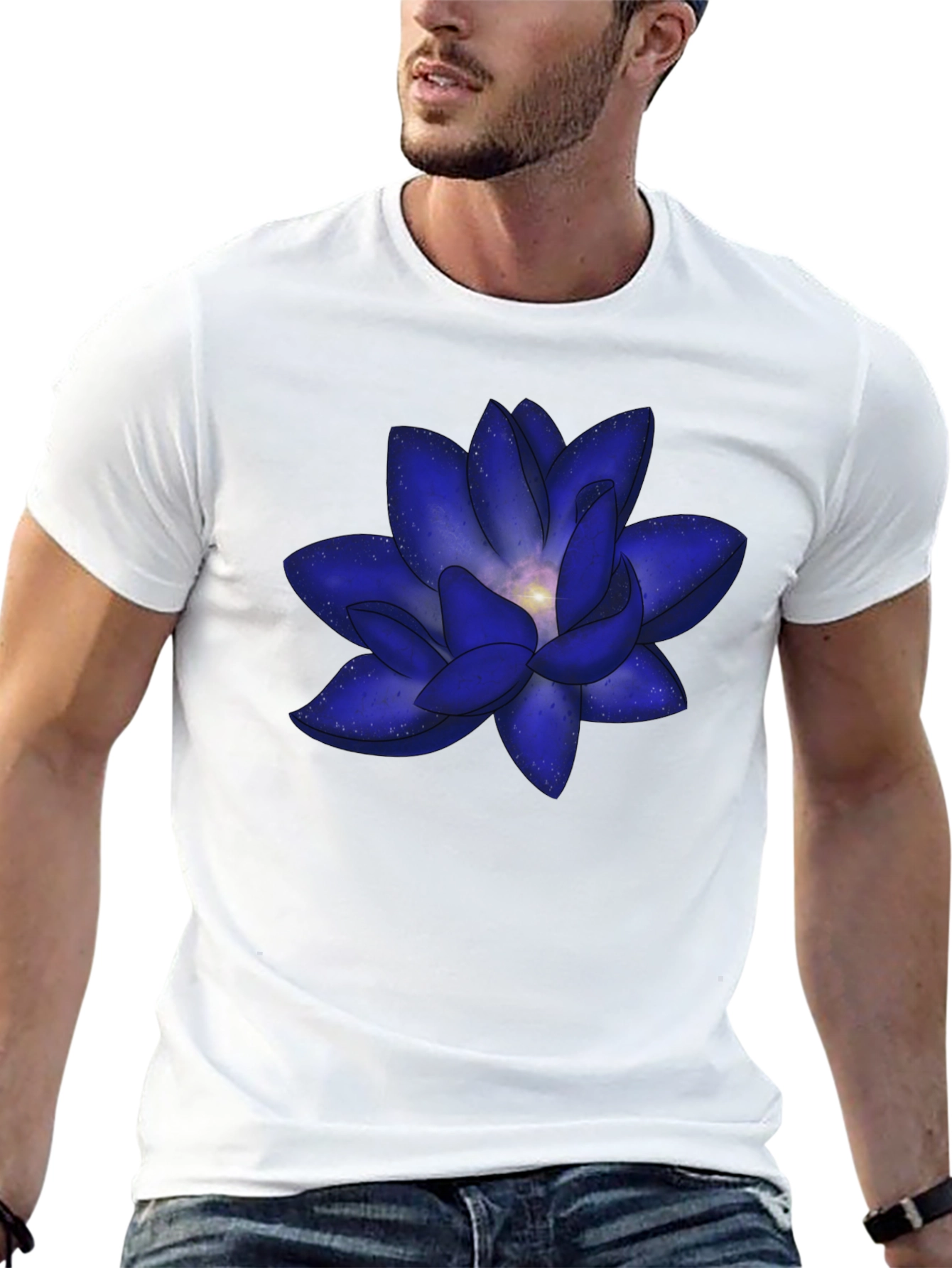Blue Space Lotus Graphic T-Shirt - Modern Design