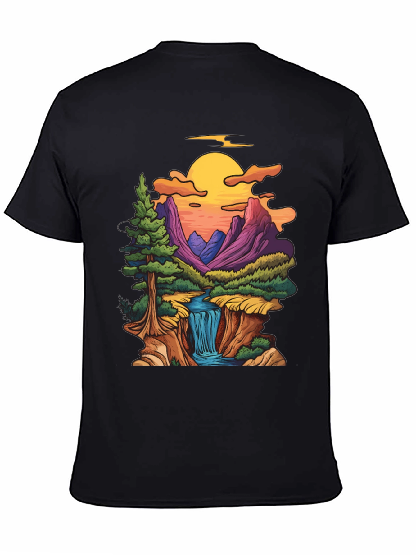 Scenic Mountain Waterfall Graphic T-Shirt