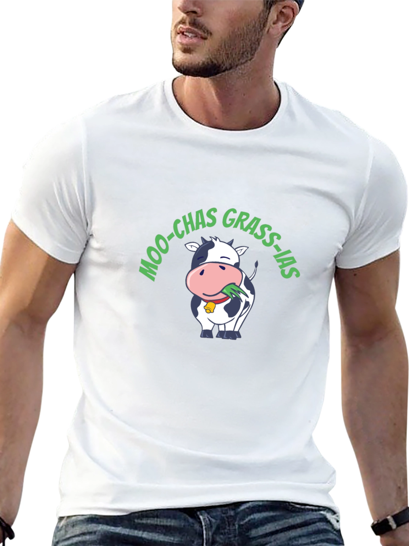 Moo-Chas Grass-ias Funny Cow Graphic T-Shirt