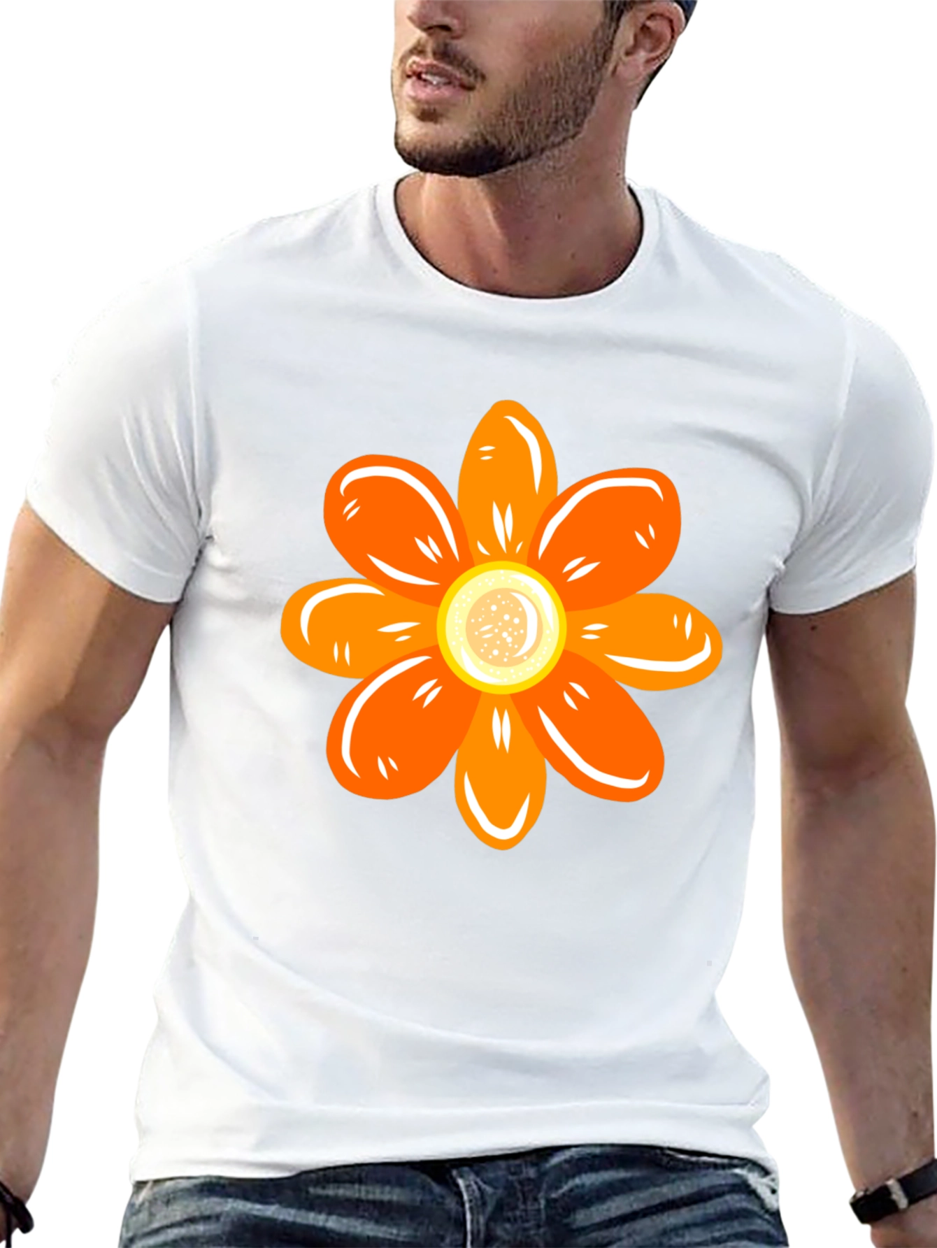 Orange Flower Graphic Tee - Stylish Casual Wear
