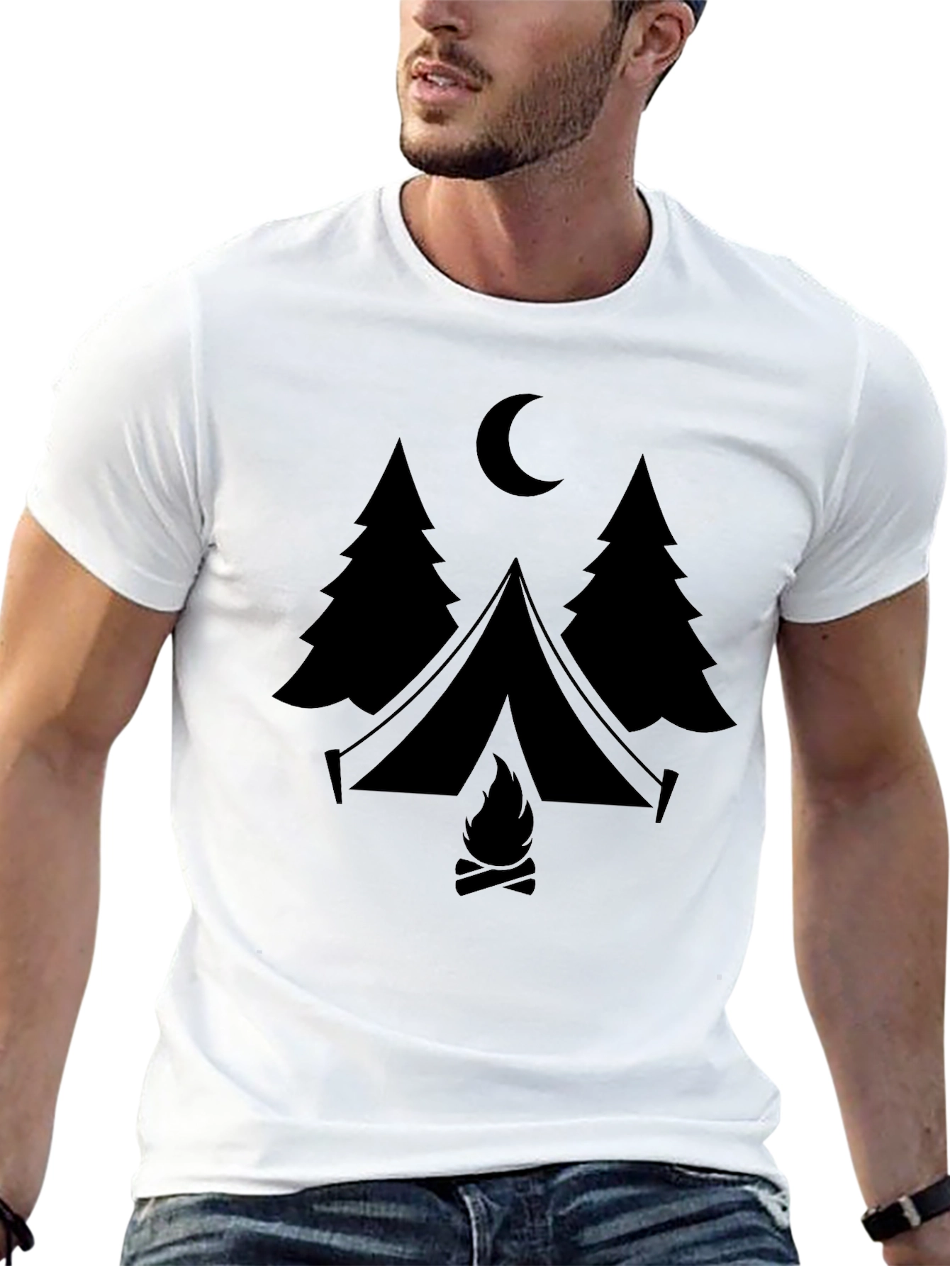 Camping Scene Graphic Tee - Black