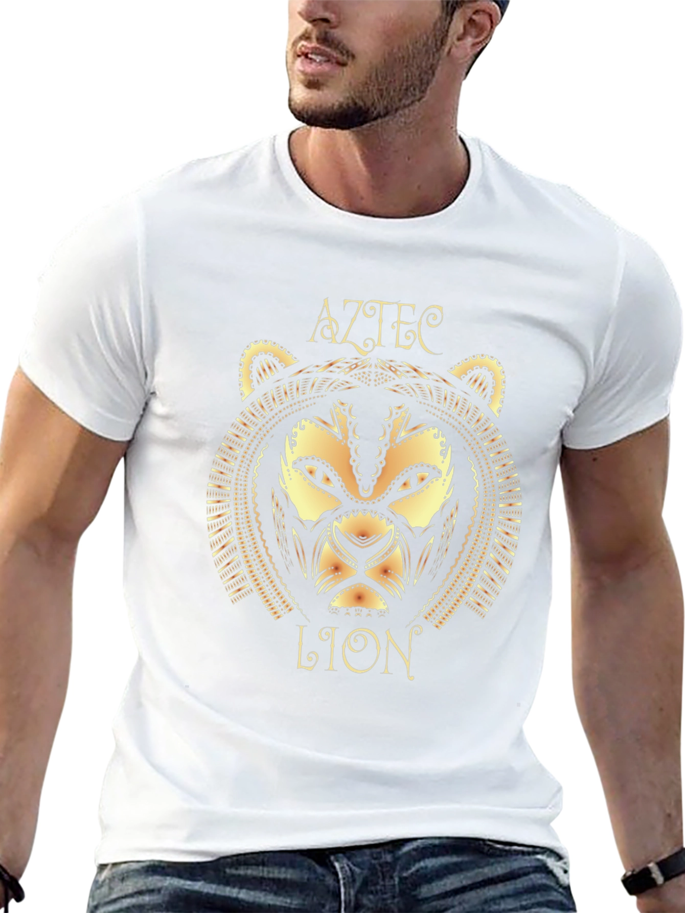 Aztec Lion Graphic Tee - Stylish Black Cotton T-Shirt