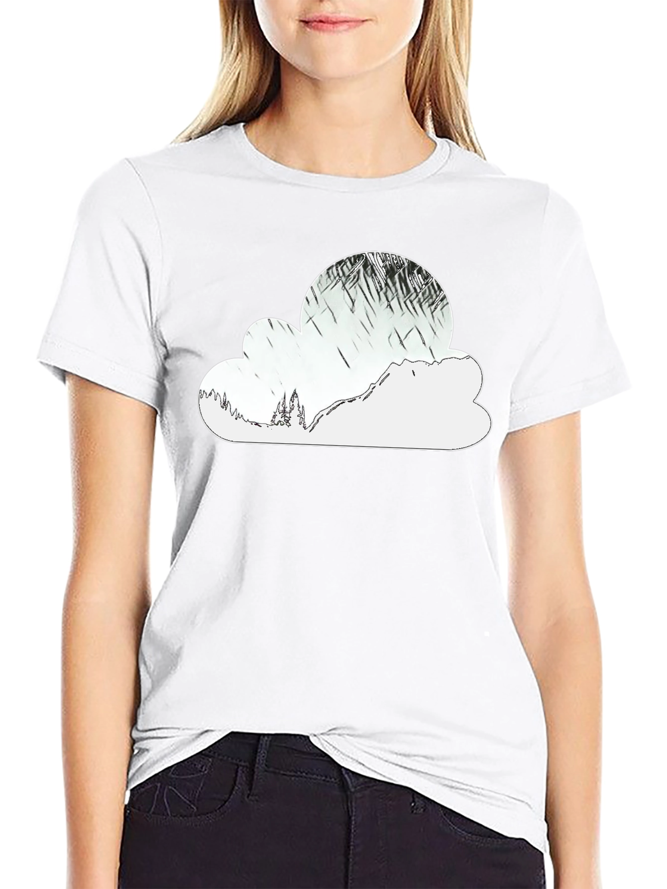 Mountain Cloud Graphic Tee - Stylish Black T-Shirt