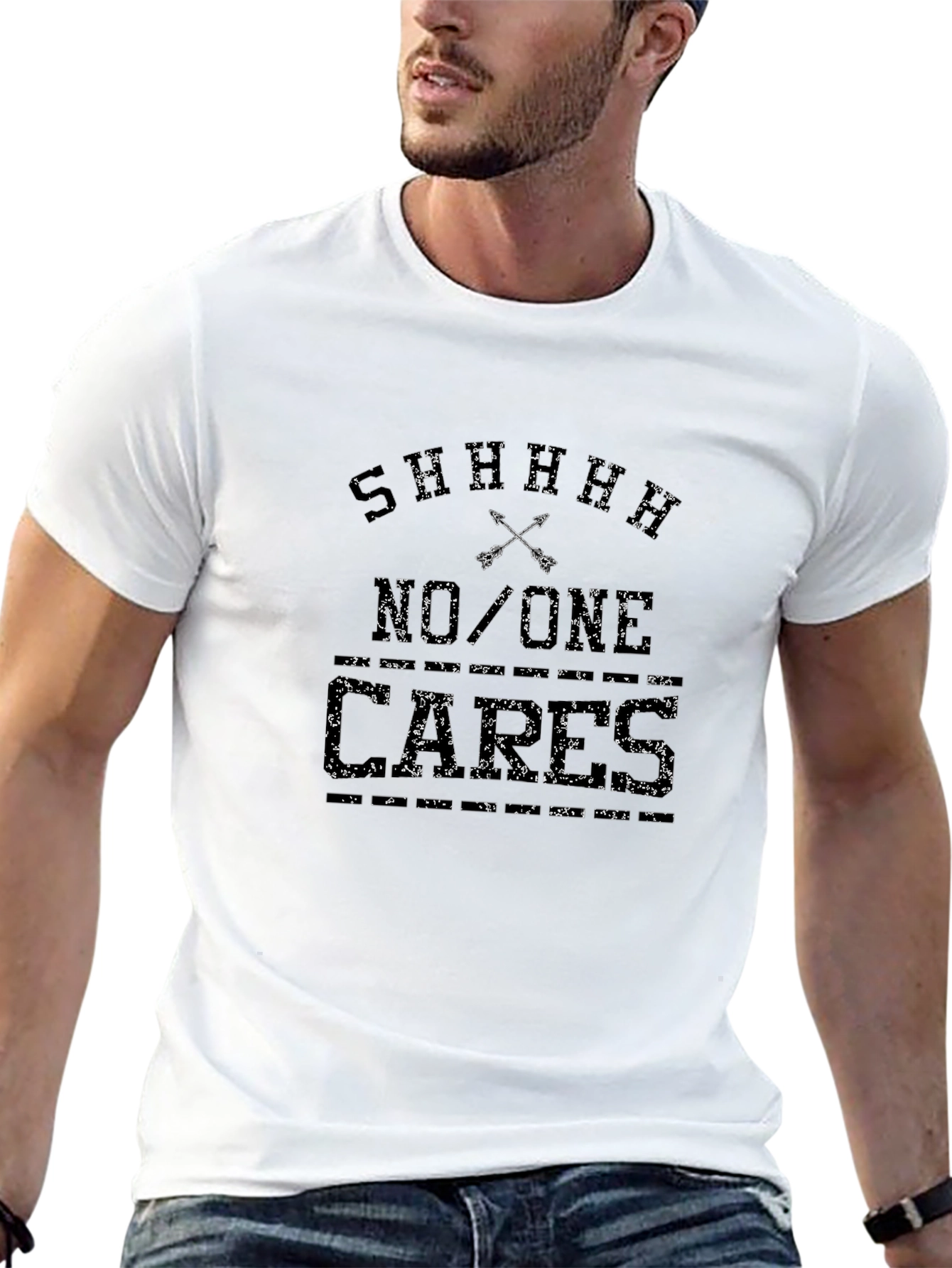 Sarcastic Shhh No One Cares Black T-Shirt