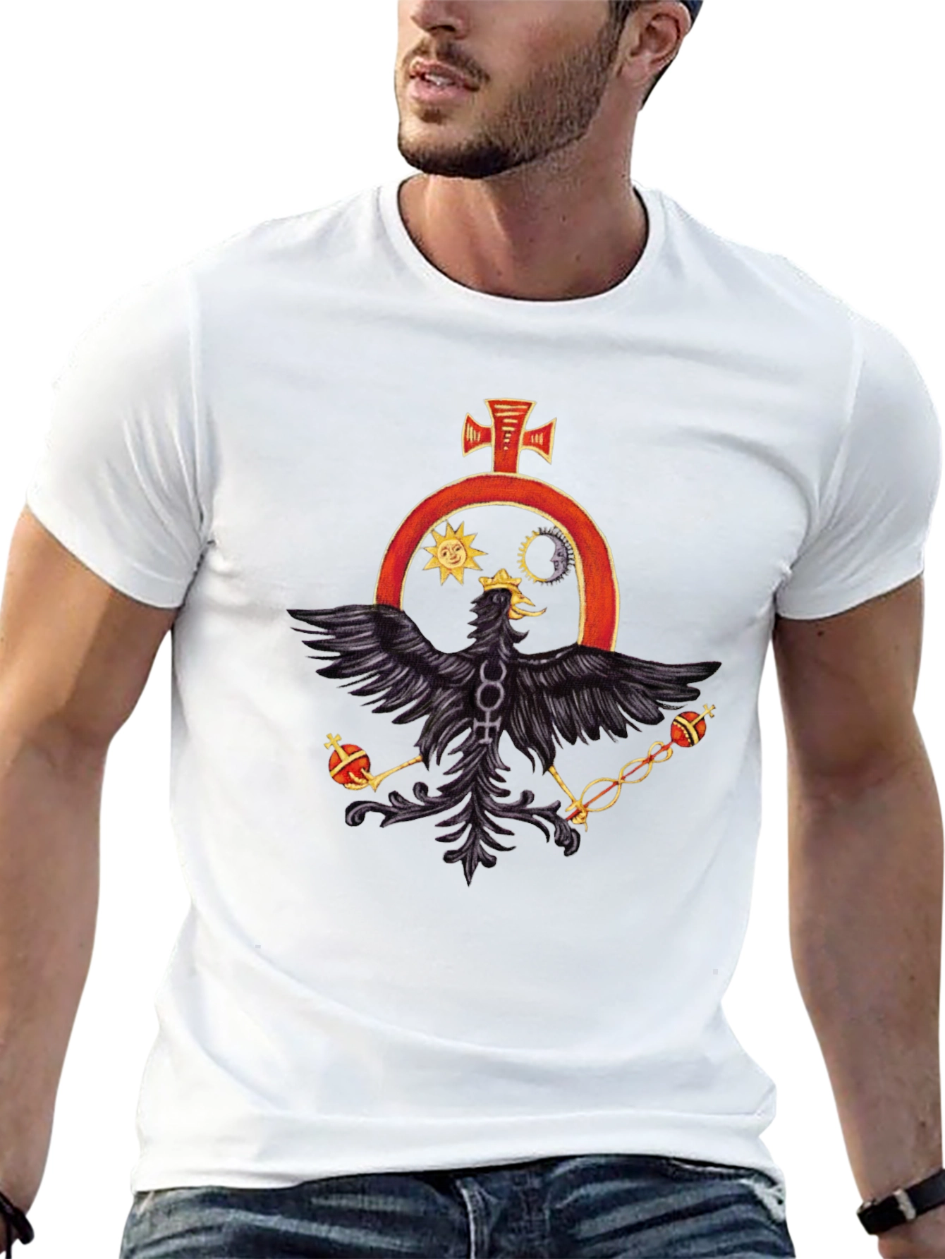 Black T-Shirt with Alchemical Symbol Eagle Design