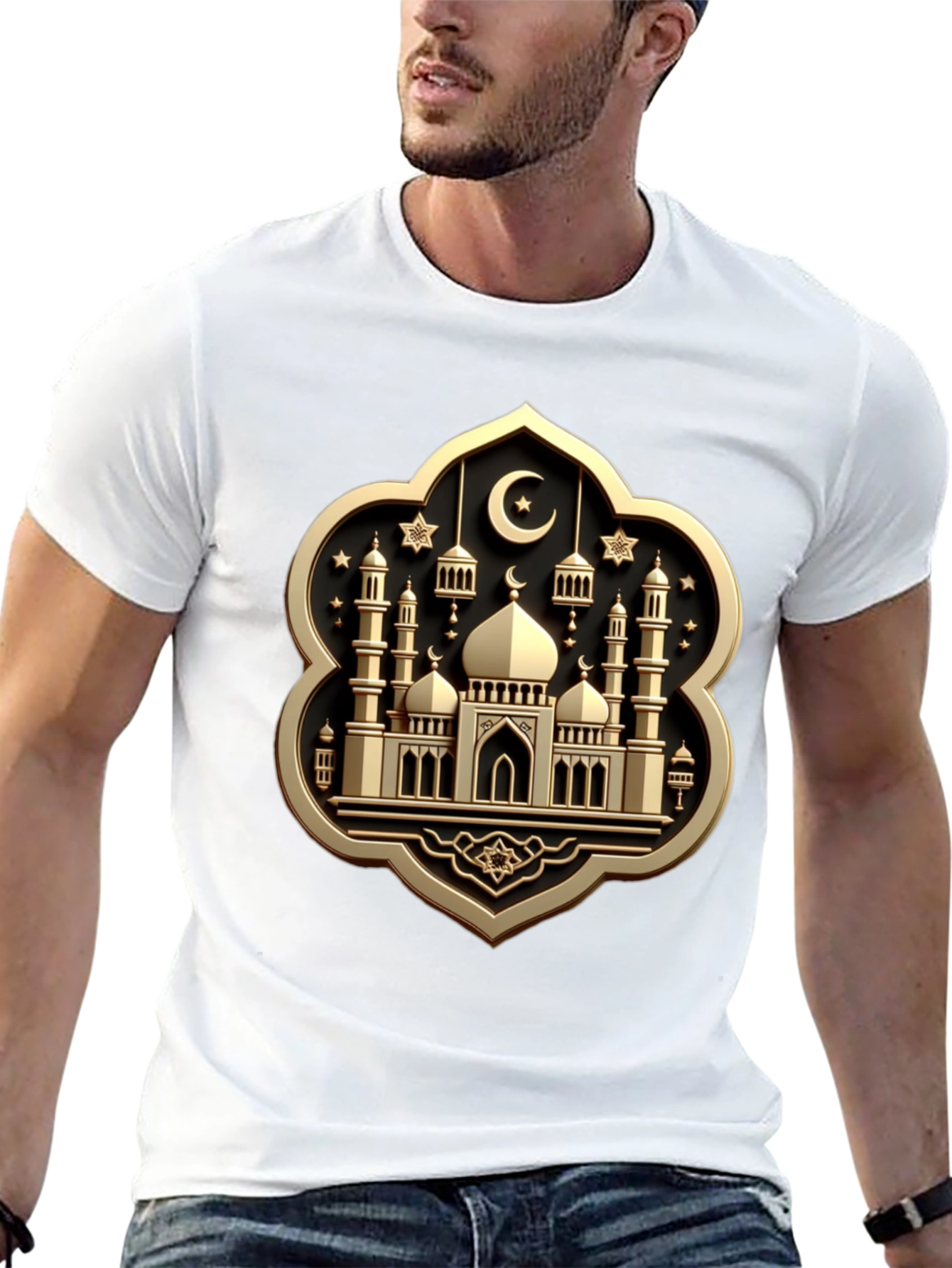 Golden Mosque Graphic Tee - Stylish Islamic Design