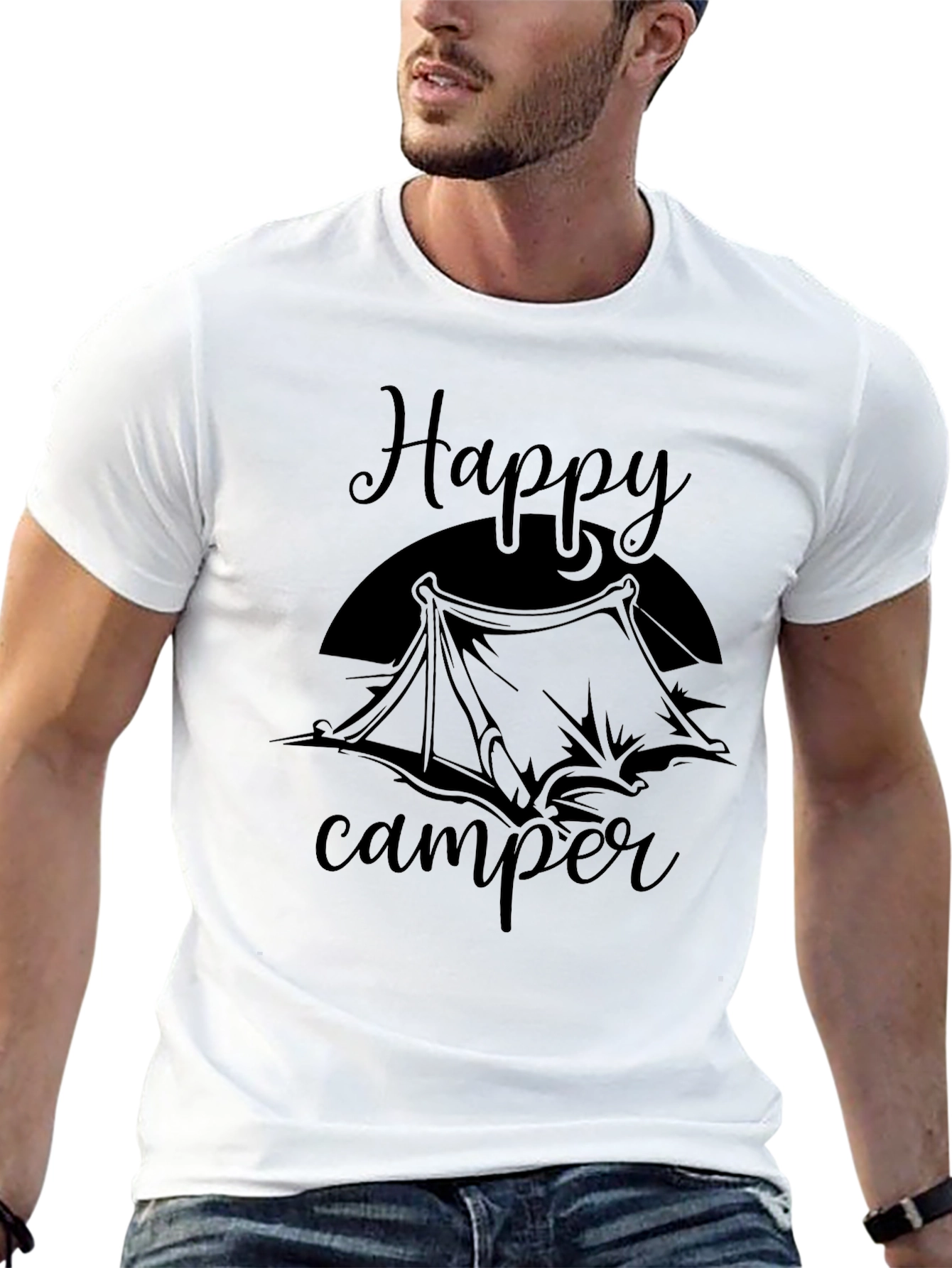 Happy Camper Graphic Tee - Black Cotton T-Shirt