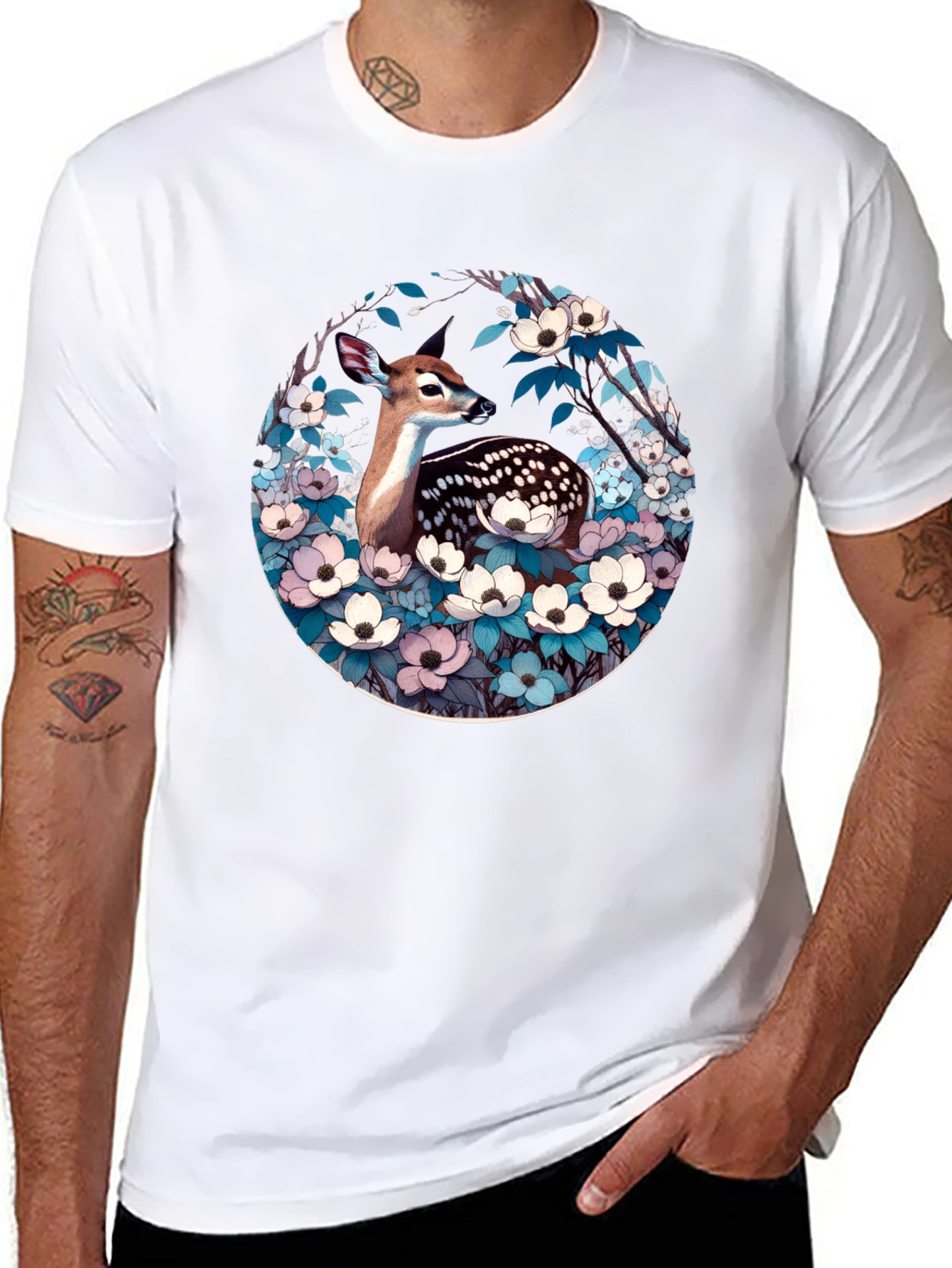 Deer and Floral Design Tee