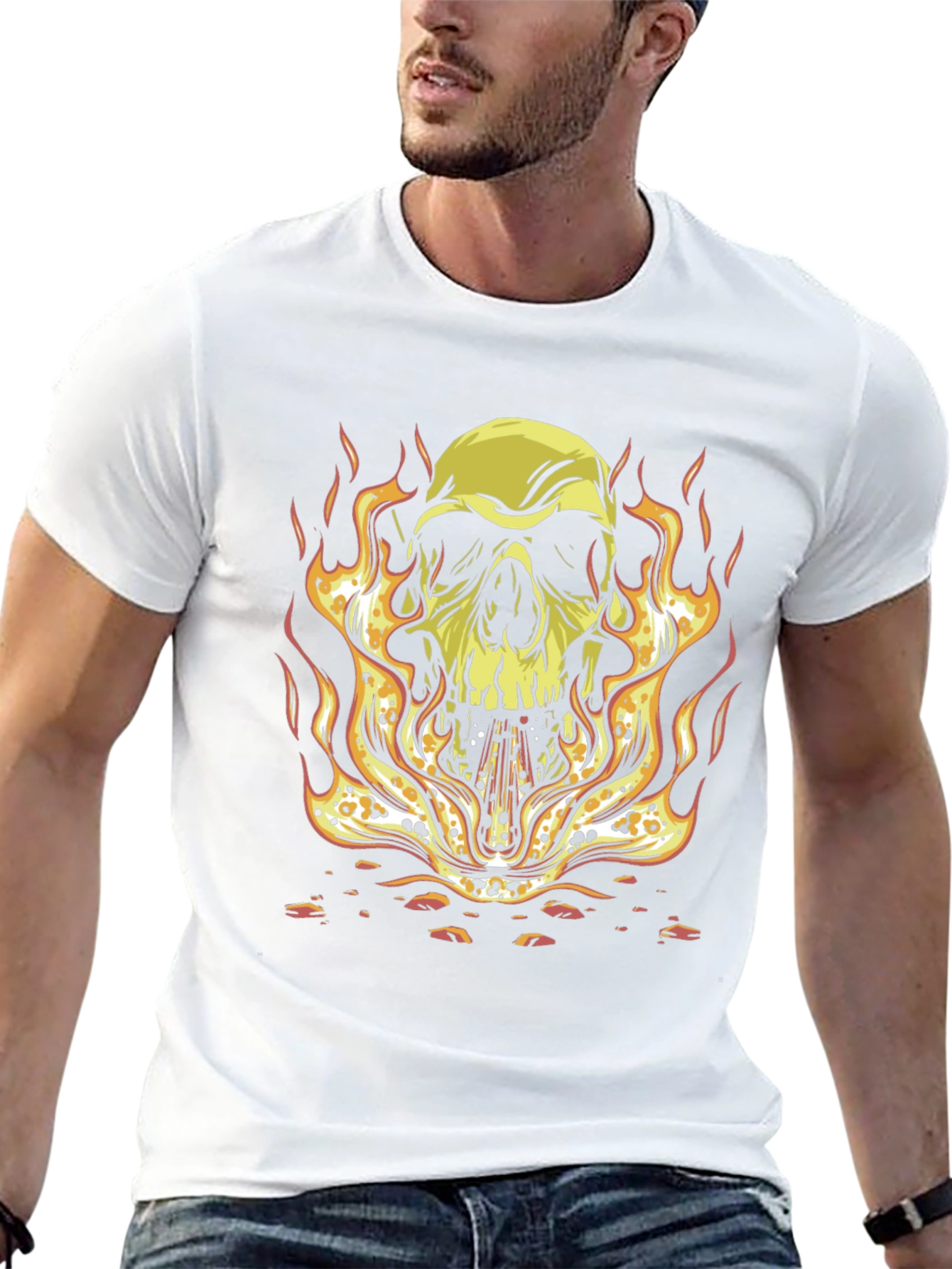 Skull on Fire Graphic Tee - Bold Black T-Shirt