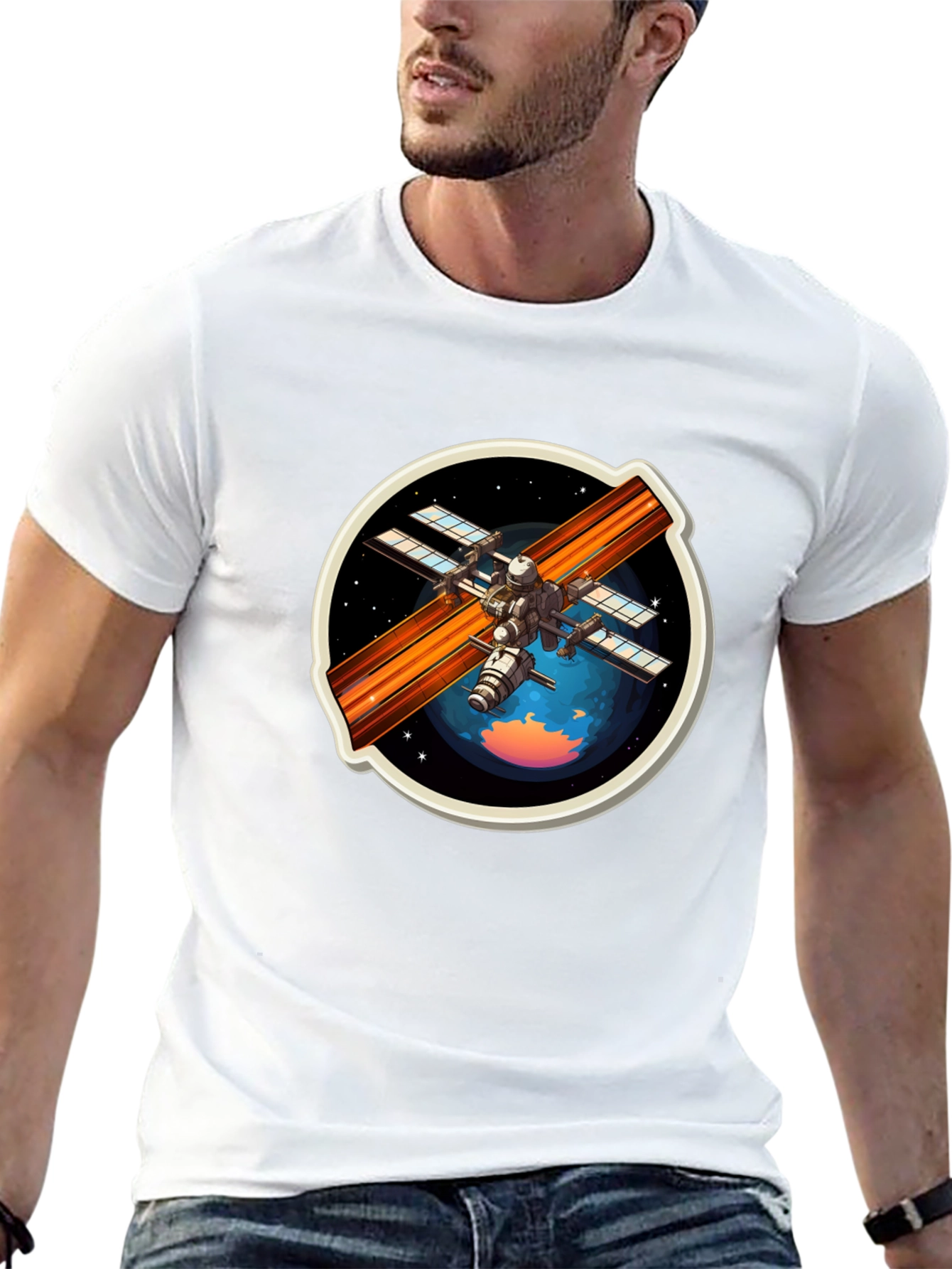 Space Station Graphic Tee - Black Crew Neck