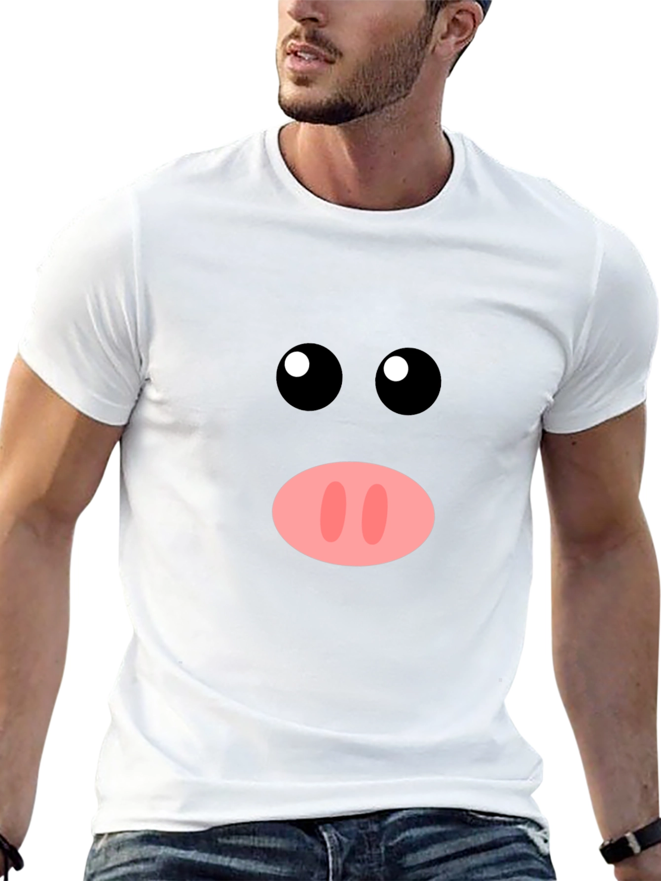 Funny Pig Face Graphic Tee - Black