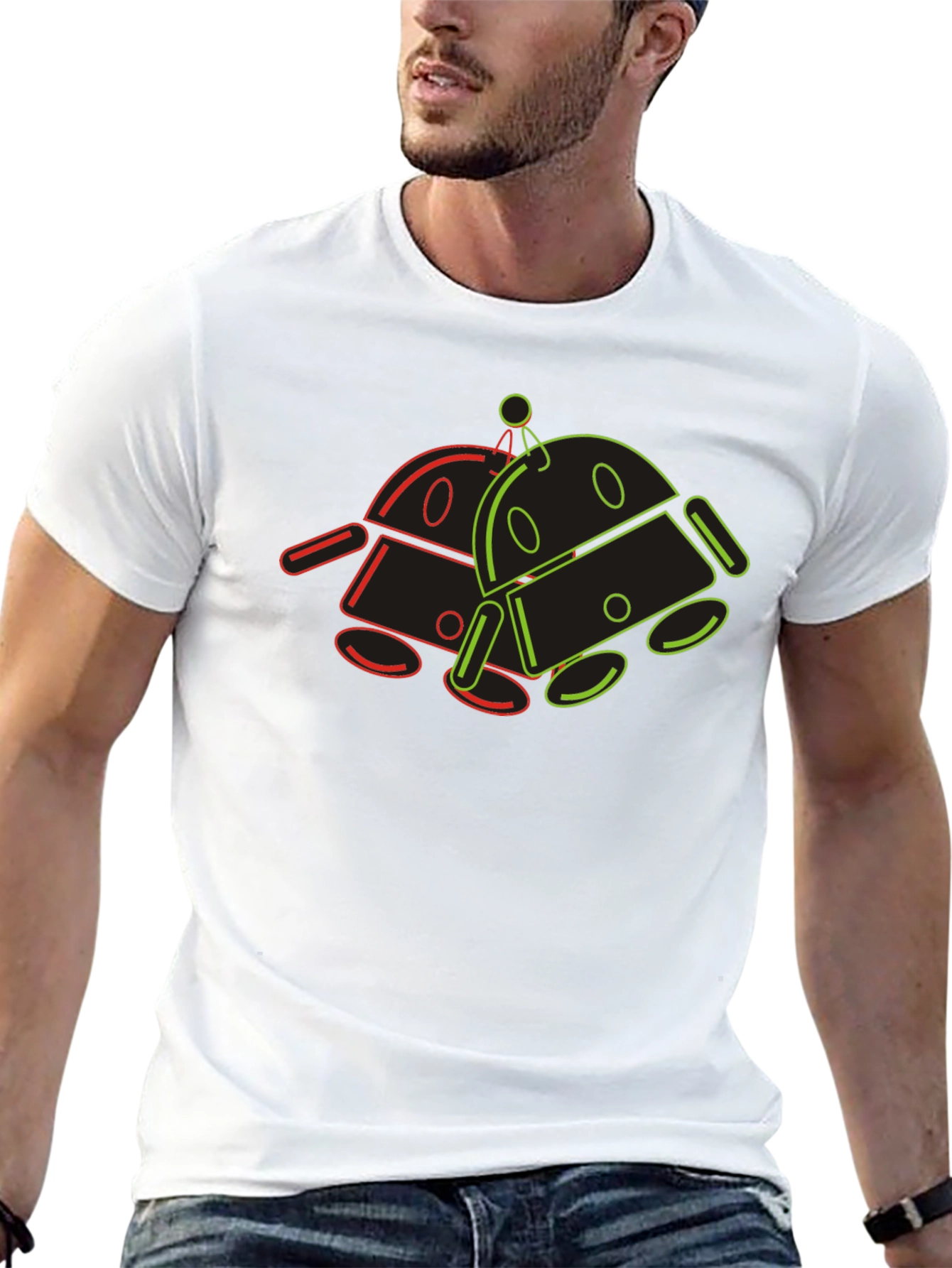 Retro Robot Outline Graphic T-Shirt - Black