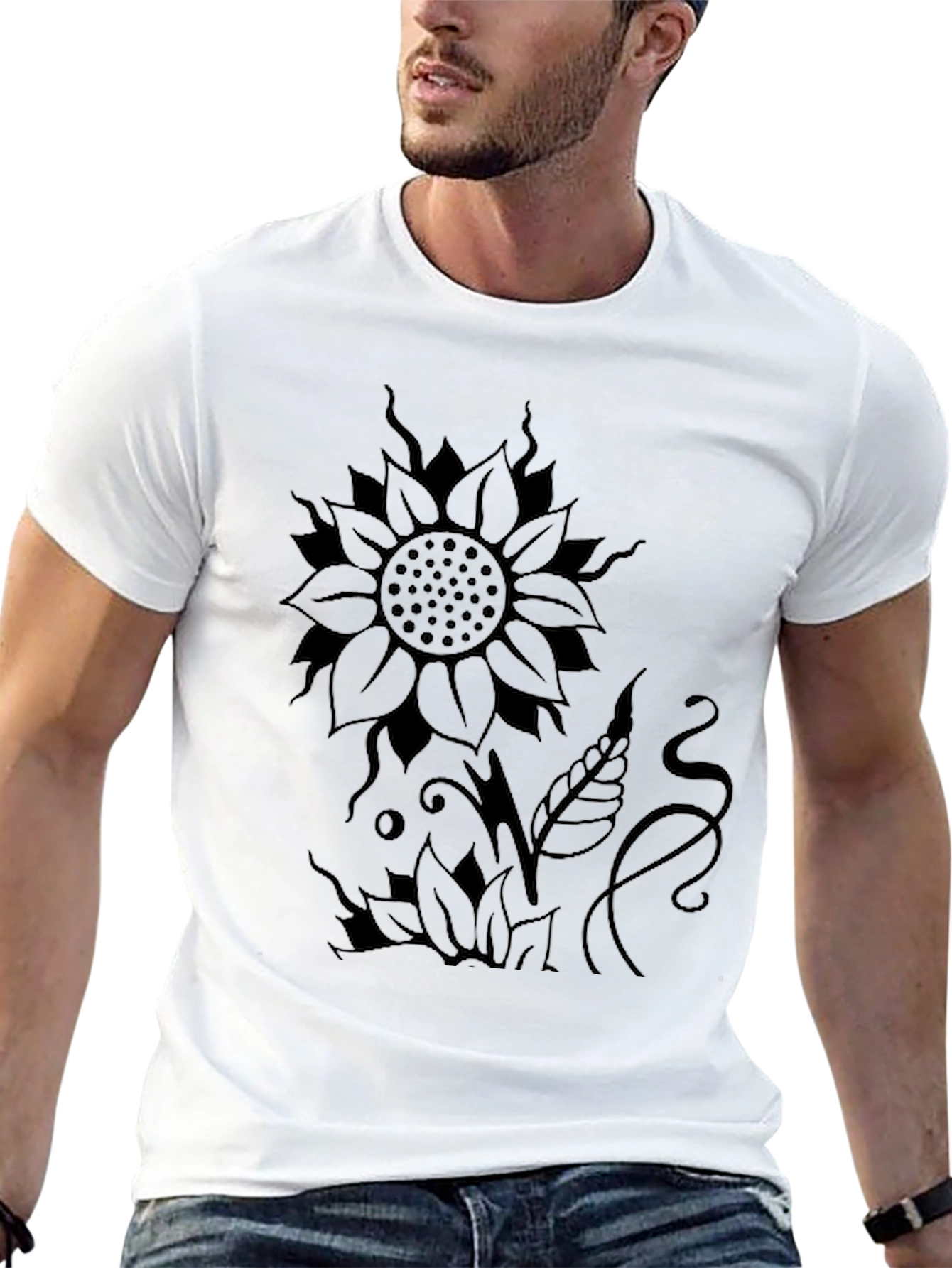 Sunflower Graphic Print Black T-Shirt