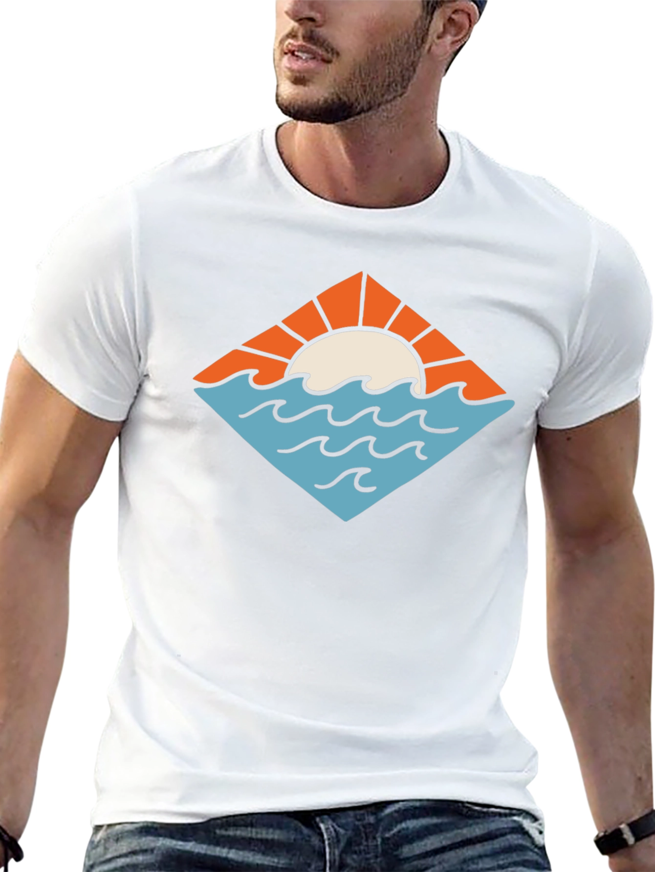 Sunset Ocean Graphic Tee - Black Cotton T-Shirt