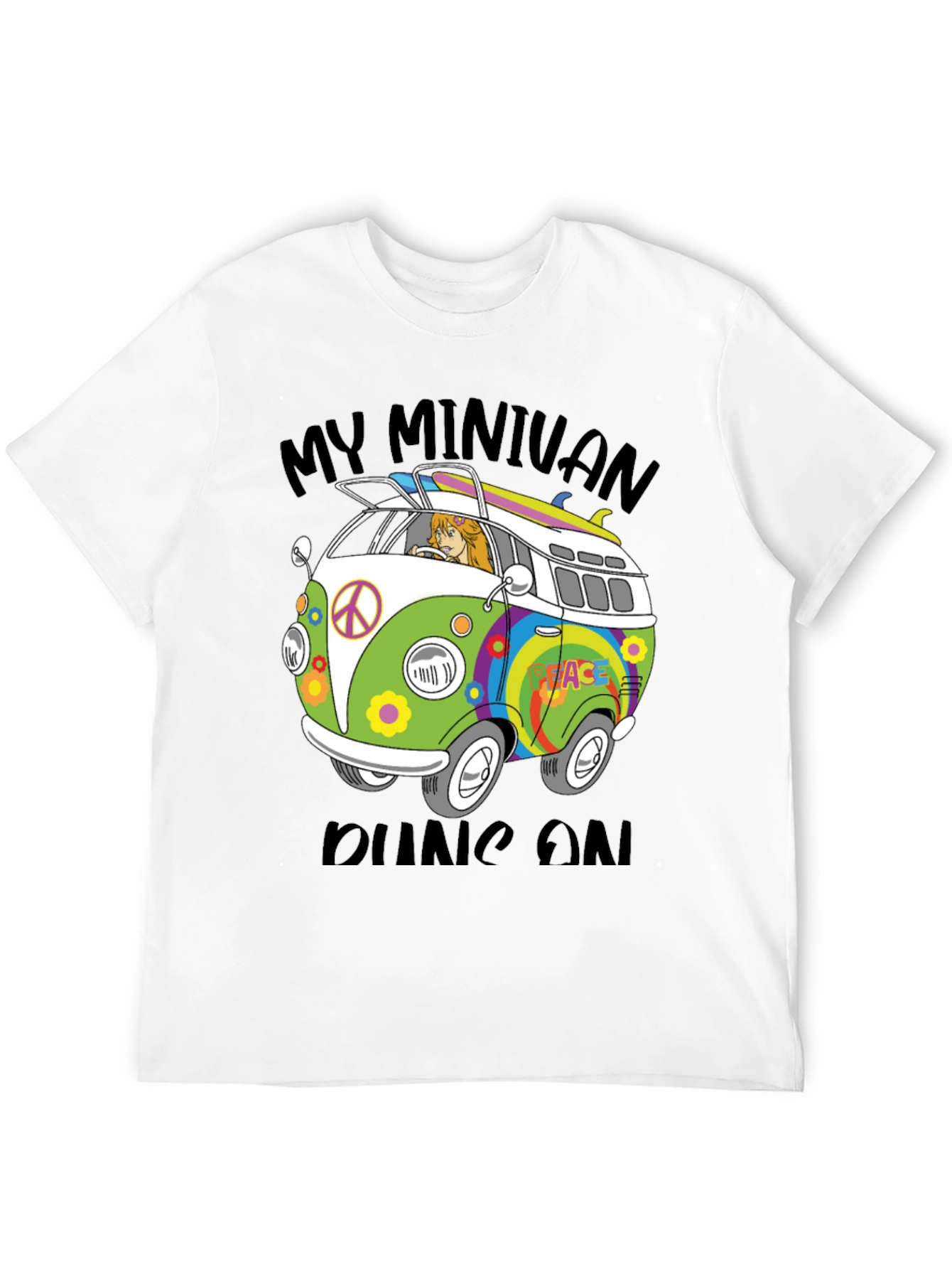 Retro Van T-Shirt - My Minivan Runs On Peace