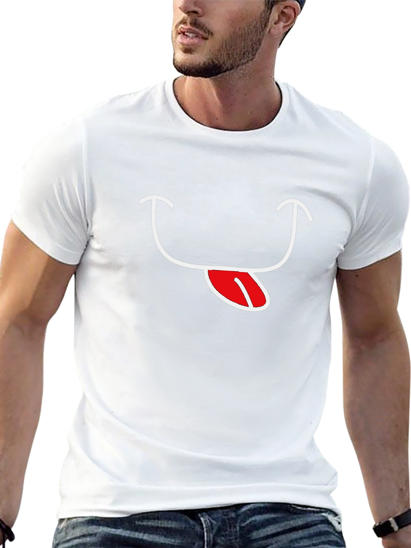 Black T-Shirt with Funny Tongue Smile Graphic