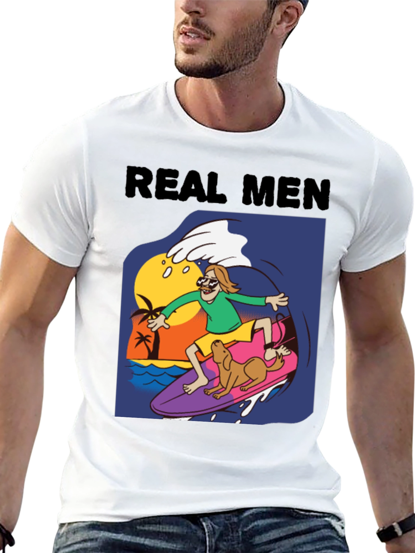 Real Men Surf Tee - Novelty Cartoon Graphic T-Shirt