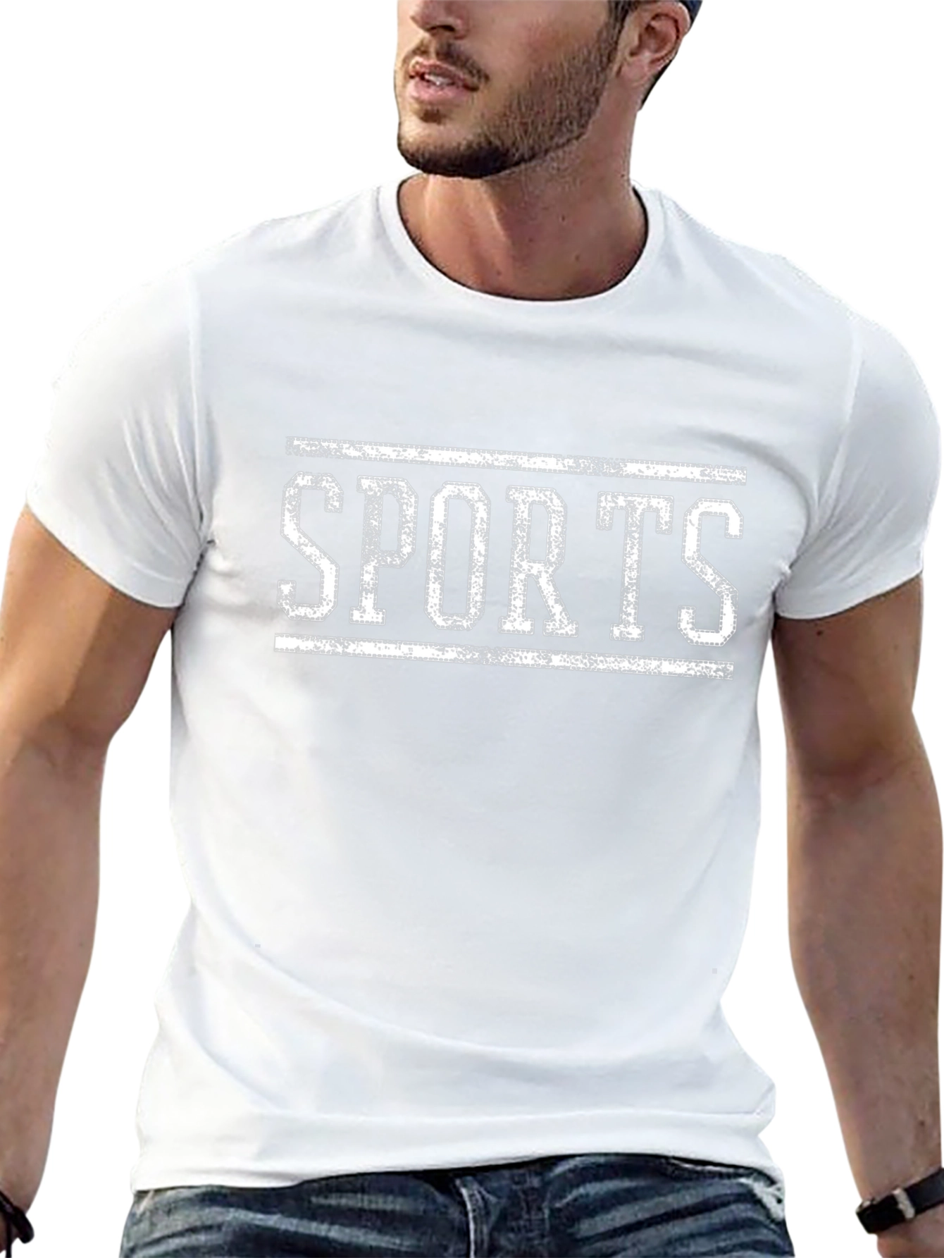 Distressed SPORTS Graphic Tee - Black Cotton T-Shirt