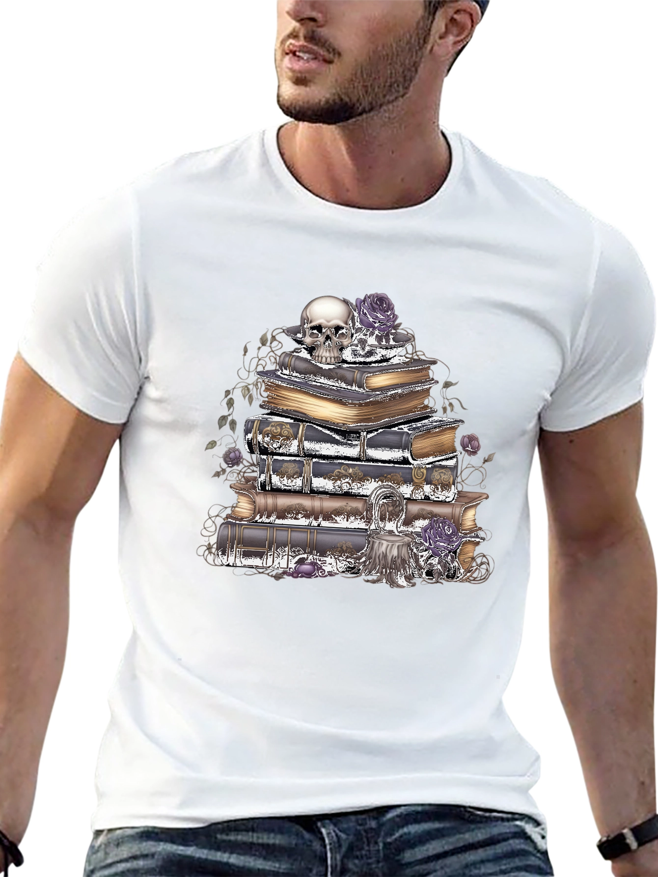 Skull & Books Graphic T-Shirt - Gothic Style
