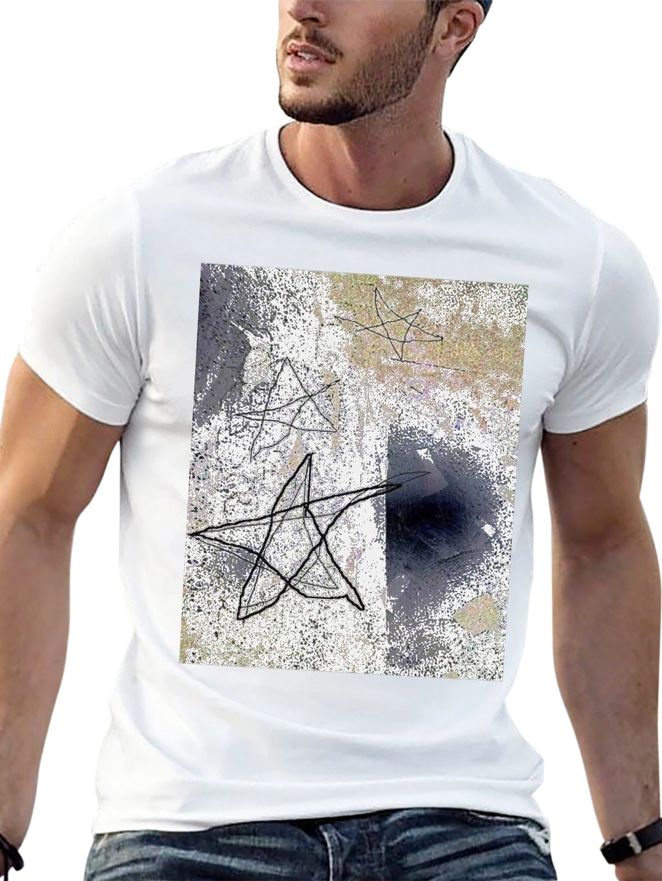Abstract Star Graphic Black T-Shirt