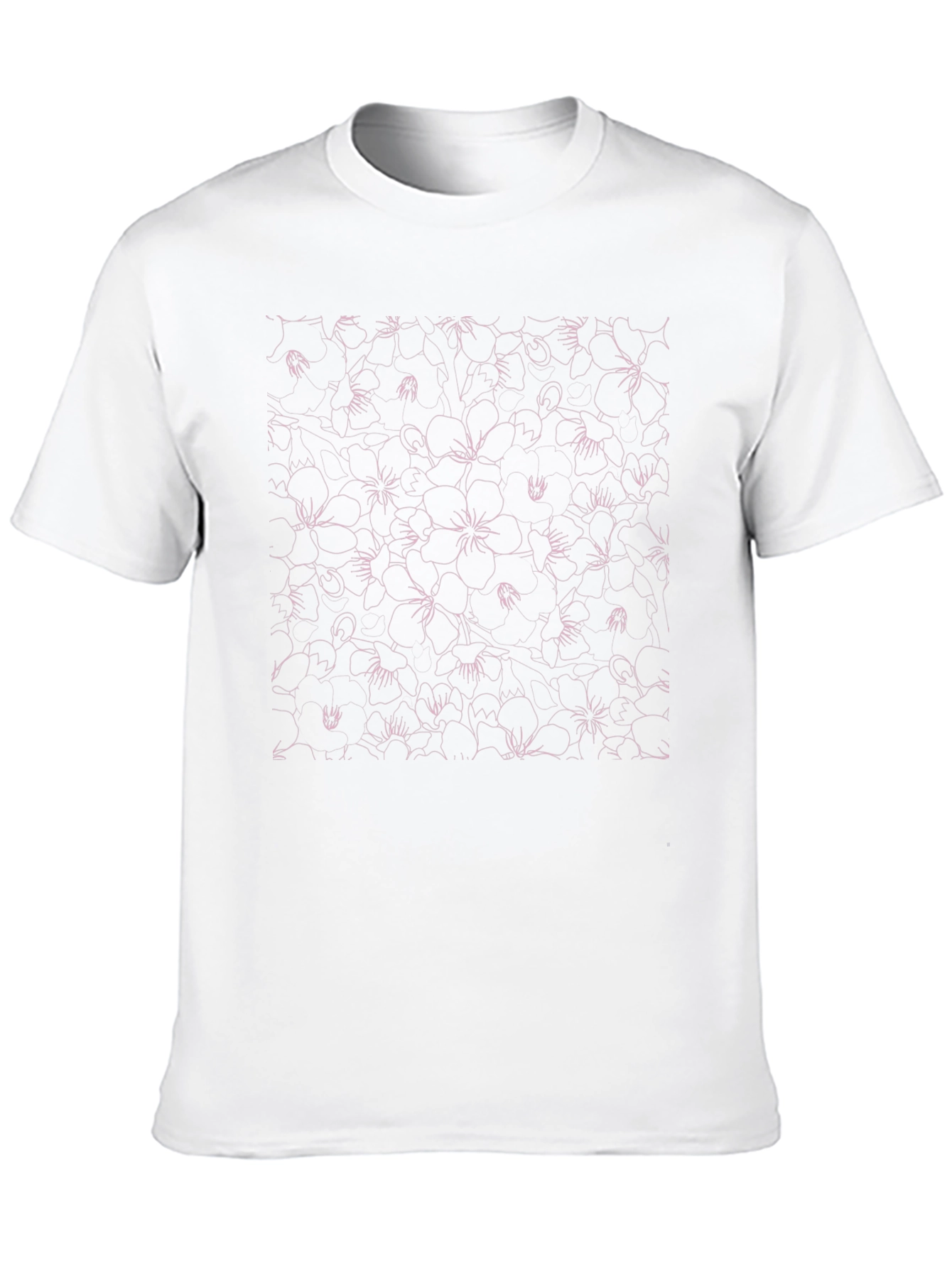 Black Tee with Pink Floral Outline Print