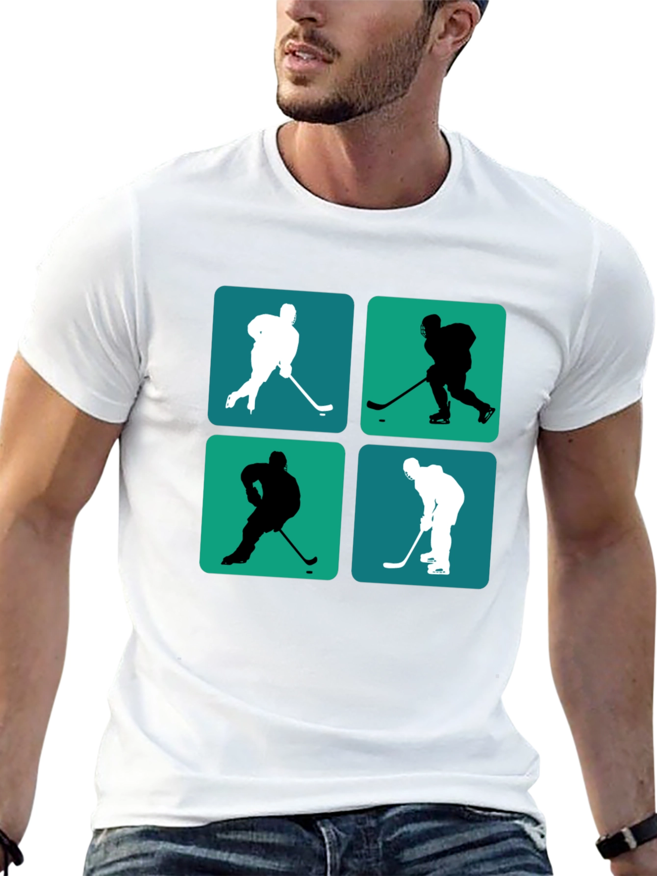 Hockey Player Silhouette Graphic Tee - Black