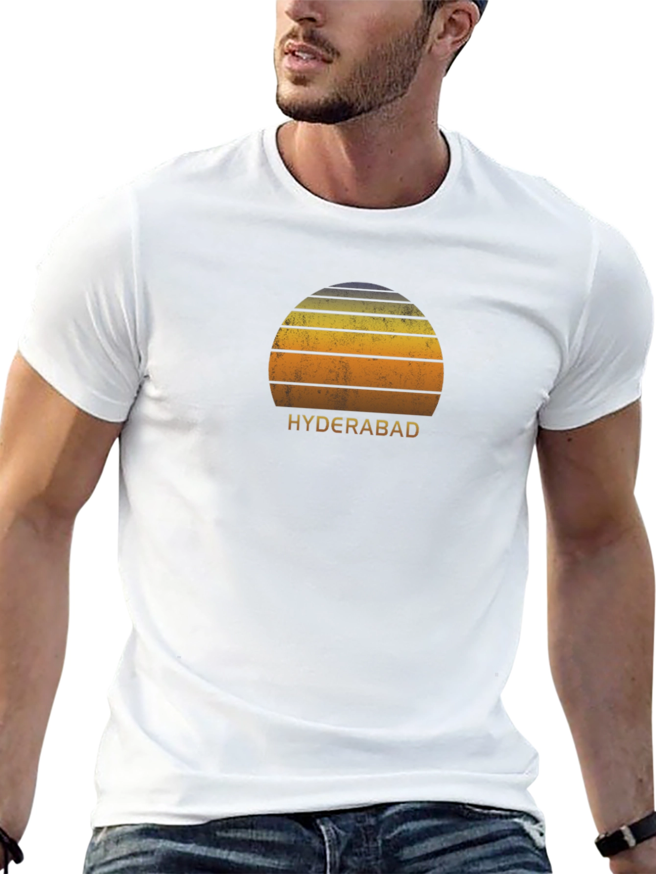 Hyderabad Sunset Graphic Tee - Retro Style Black T-Shirt