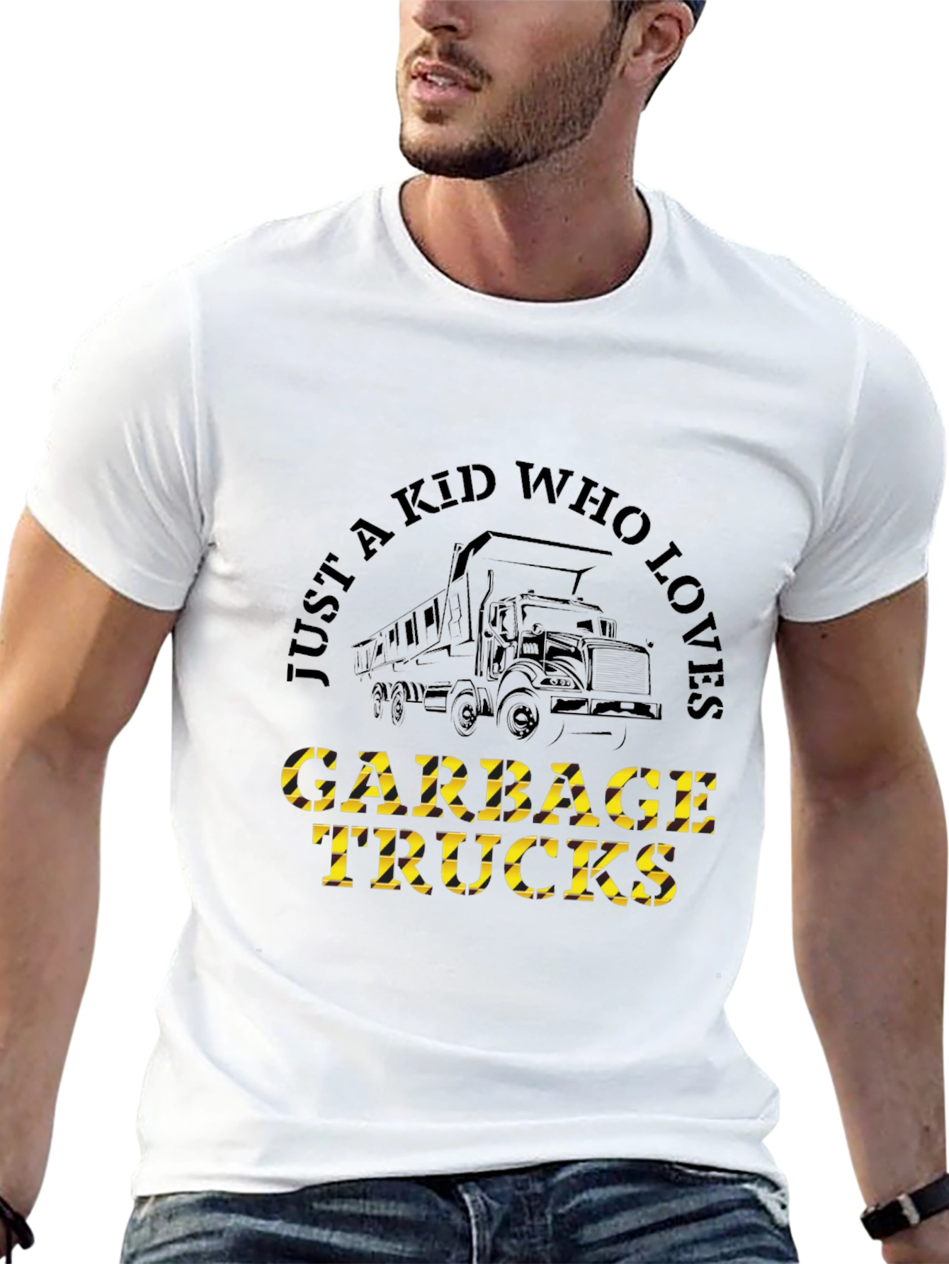Just a Kid Who Loves Garbage Trucks Black T-Shirt